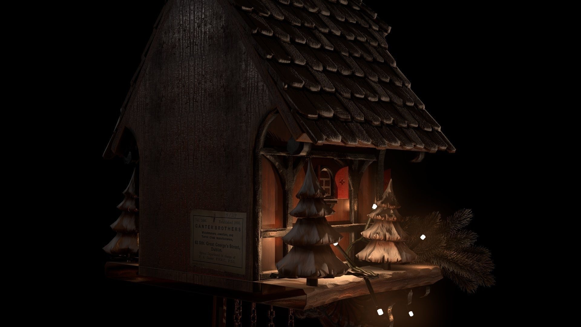 Schwartzwald Xmas Cuckoo Clock Low-poly 3D model_17
