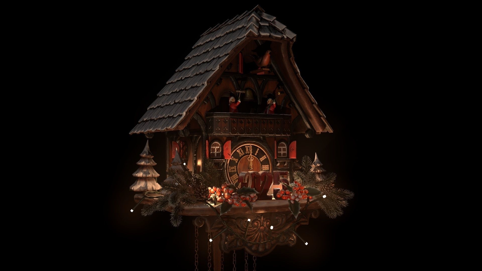 Schwartzwald Xmas Cuckoo Clock Low-poly 3D model_2