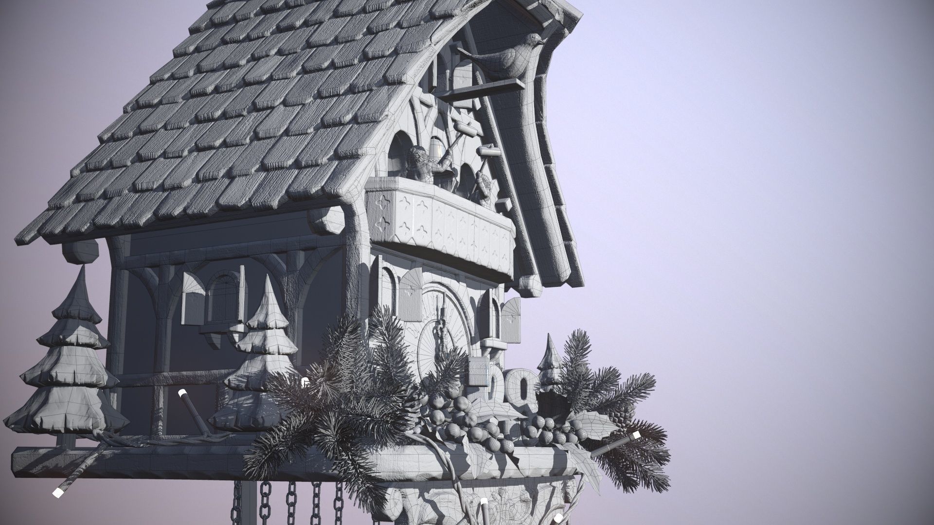 Schwartzwald Xmas Cuckoo Clock Low-poly 3D model_78
