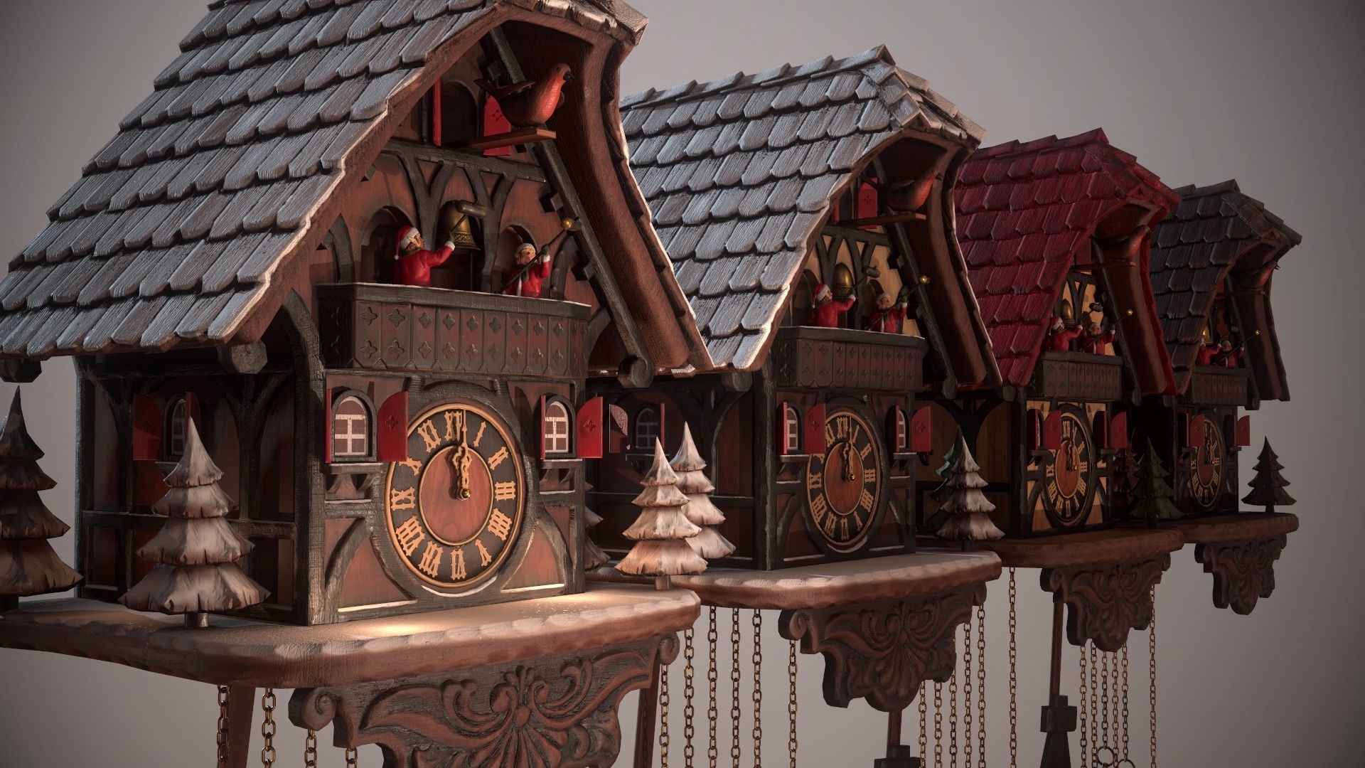 Schwartzwald Xmas Cuckoo Clock Low-poly 3D model_62
