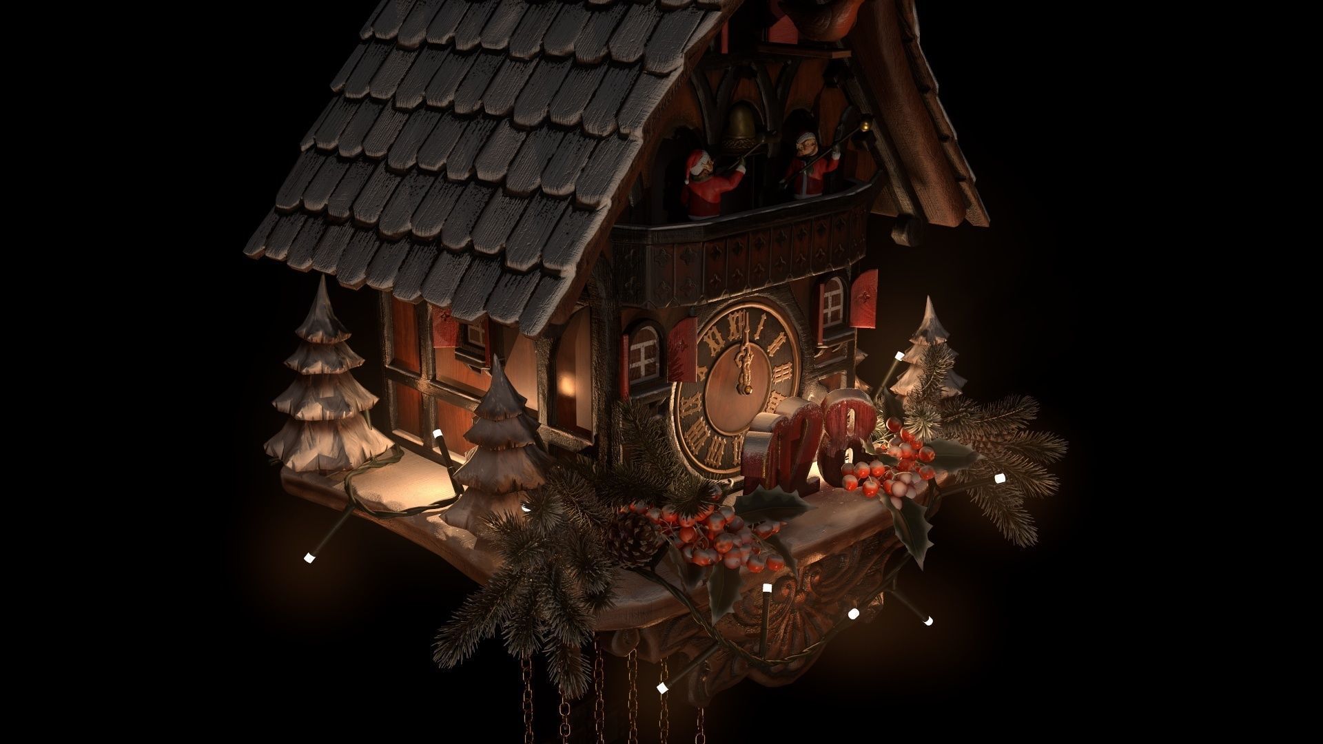 Schwartzwald Xmas Cuckoo Clock Low-poly 3D model_16