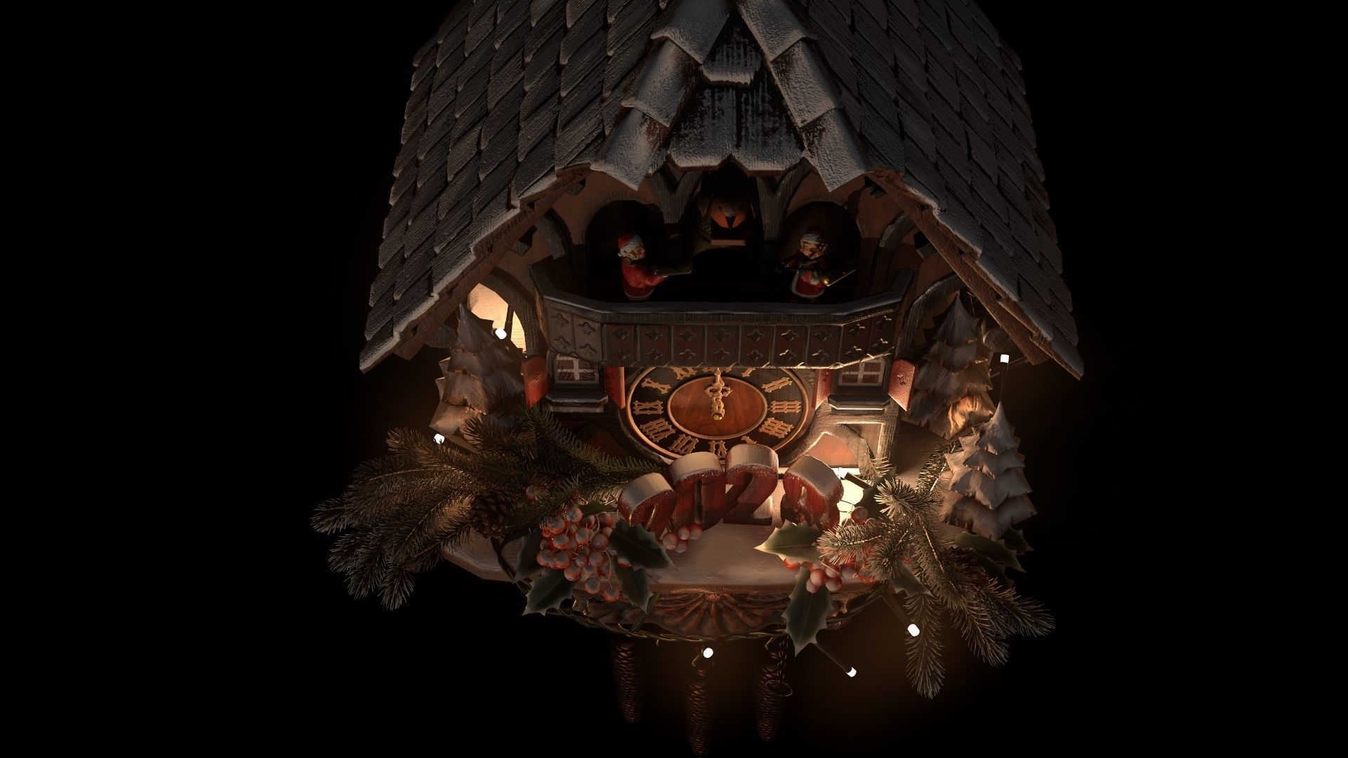 Schwartzwald Xmas Cuckoo Clock Low-poly 3D model_4