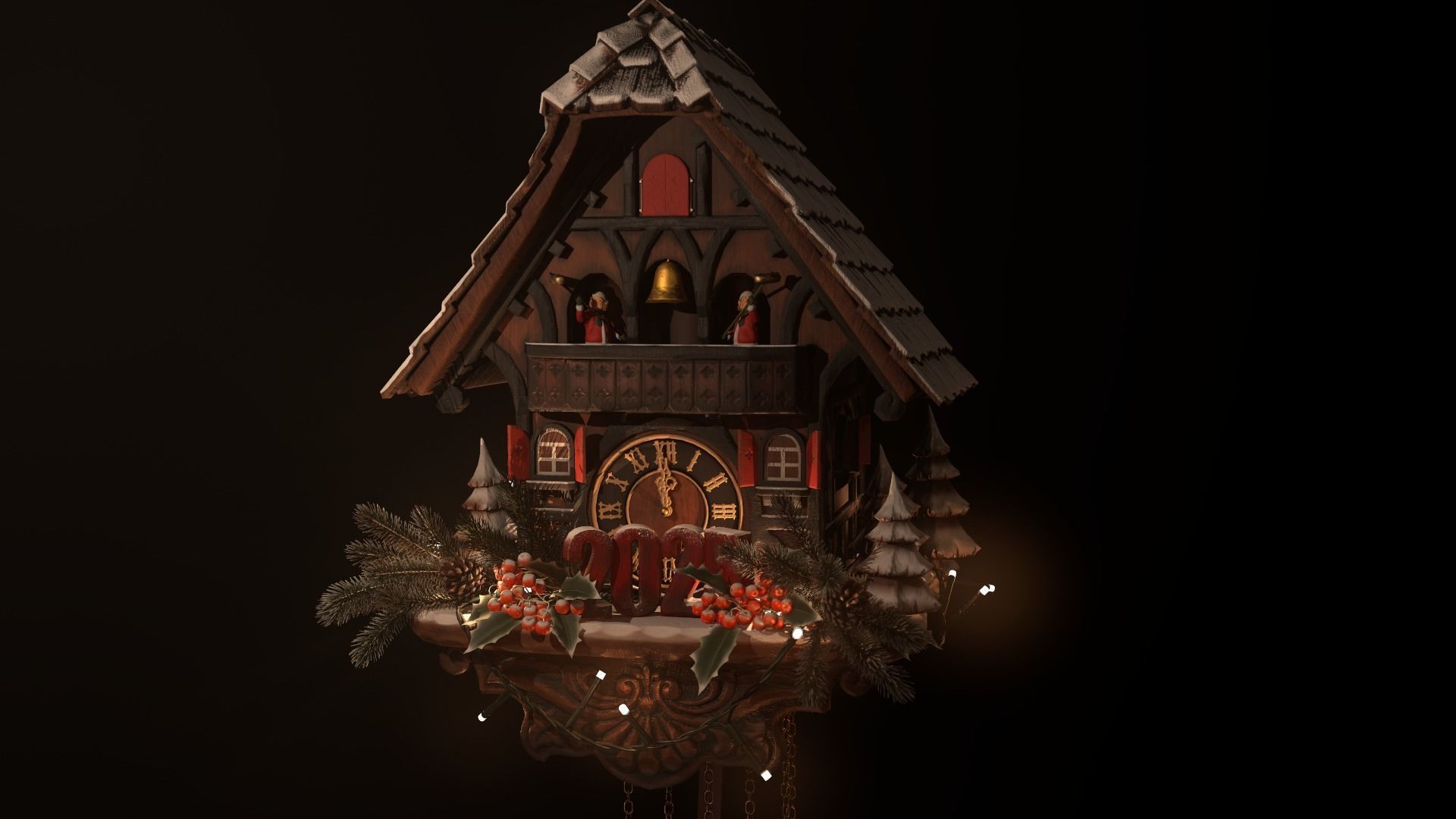 Schwartzwald Xmas Cuckoo Clock Low-poly 3D model_23