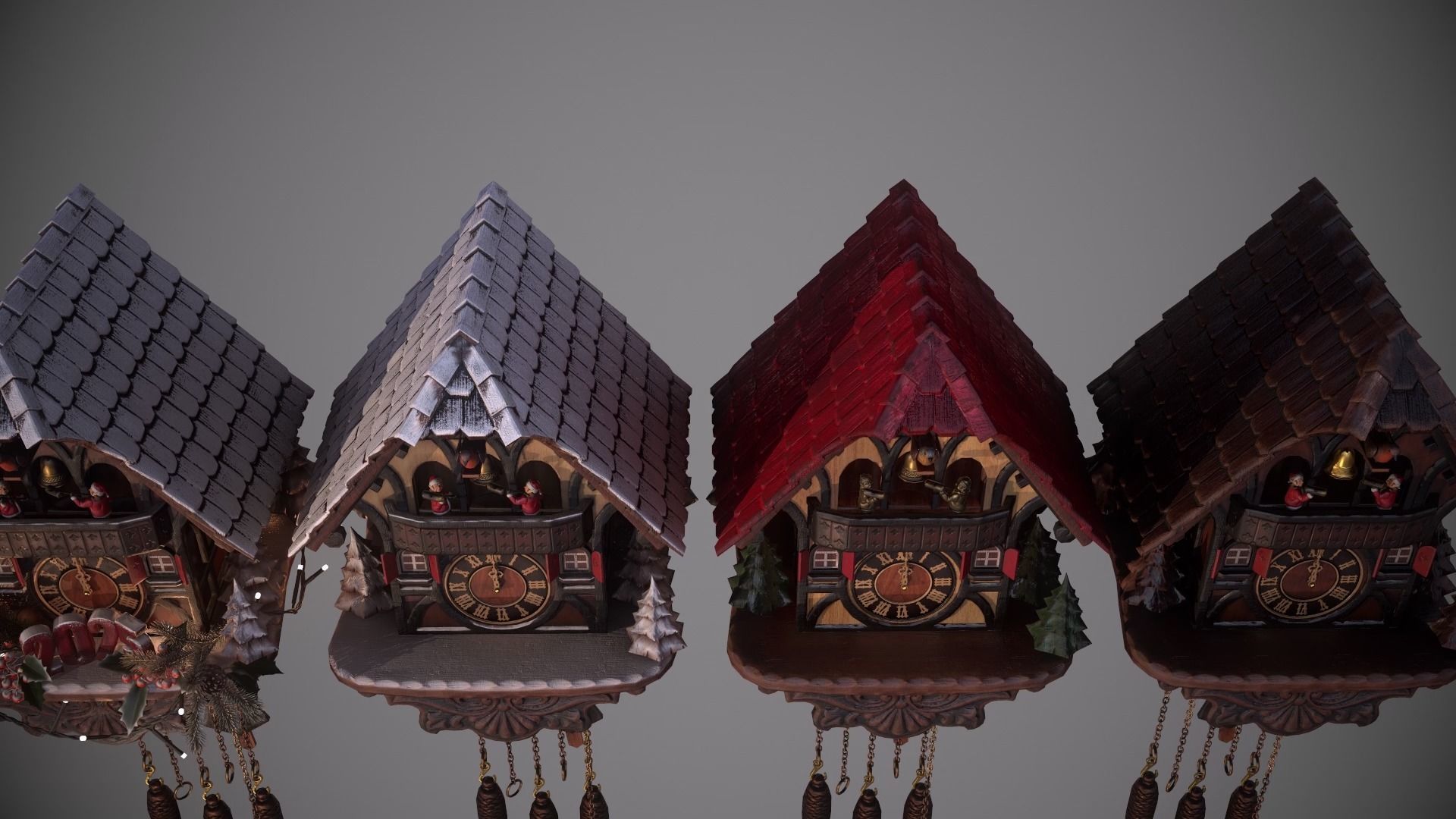 Schwartzwald Xmas Cuckoo Clock Low-poly 3D model_61