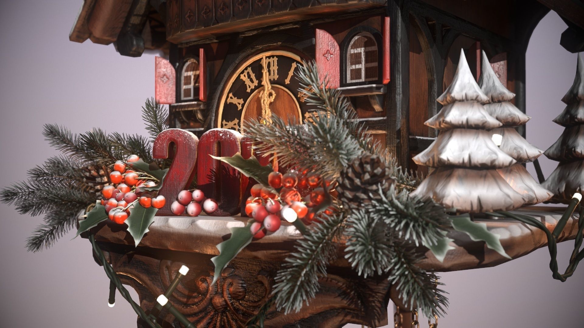Schwartzwald Xmas Cuckoo Clock Low-poly 3D model_24