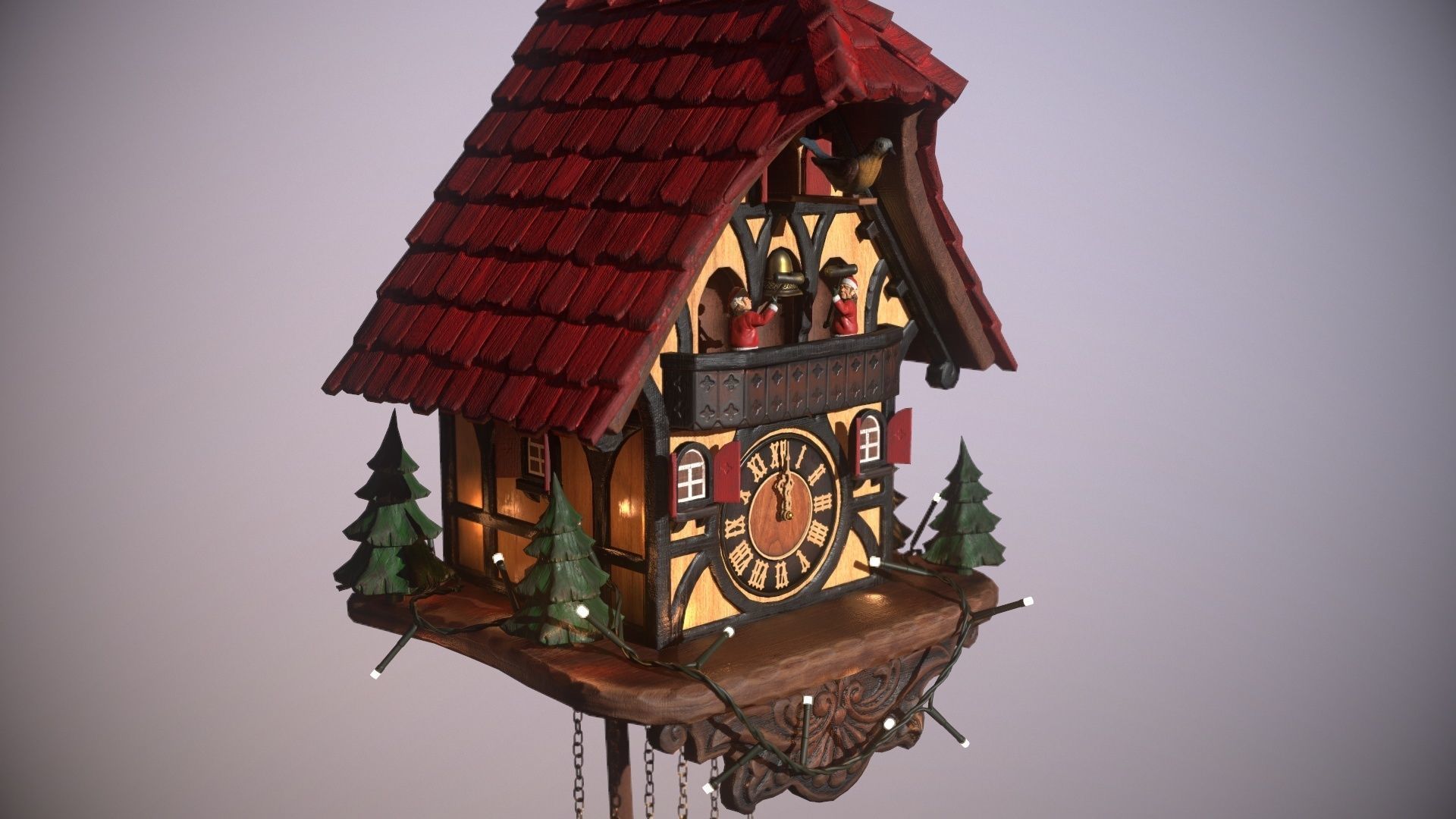 Schwartzwald Xmas Cuckoo Clock Low-poly 3D model_30