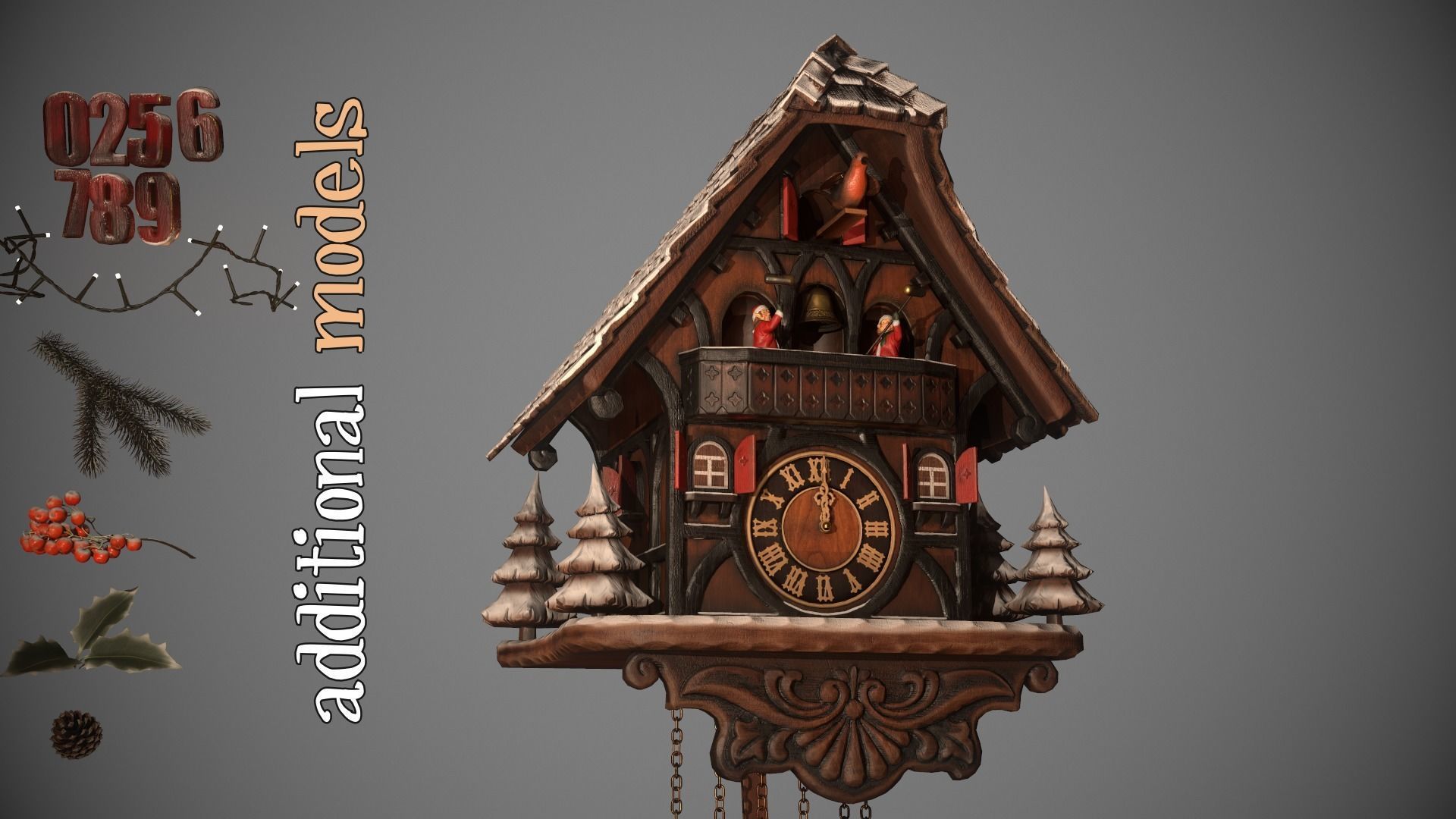 Schwartzwald Xmas Cuckoo Clock Low-poly 3D model_59