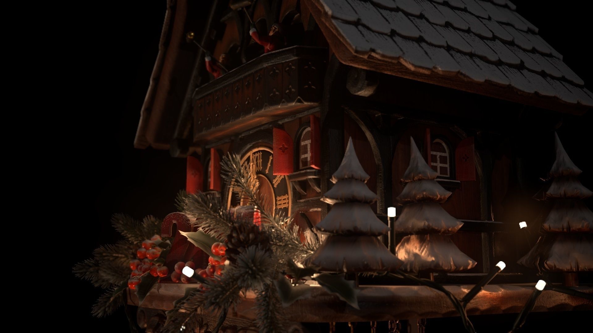 Schwartzwald Xmas Cuckoo Clock Low-poly 3D model_6