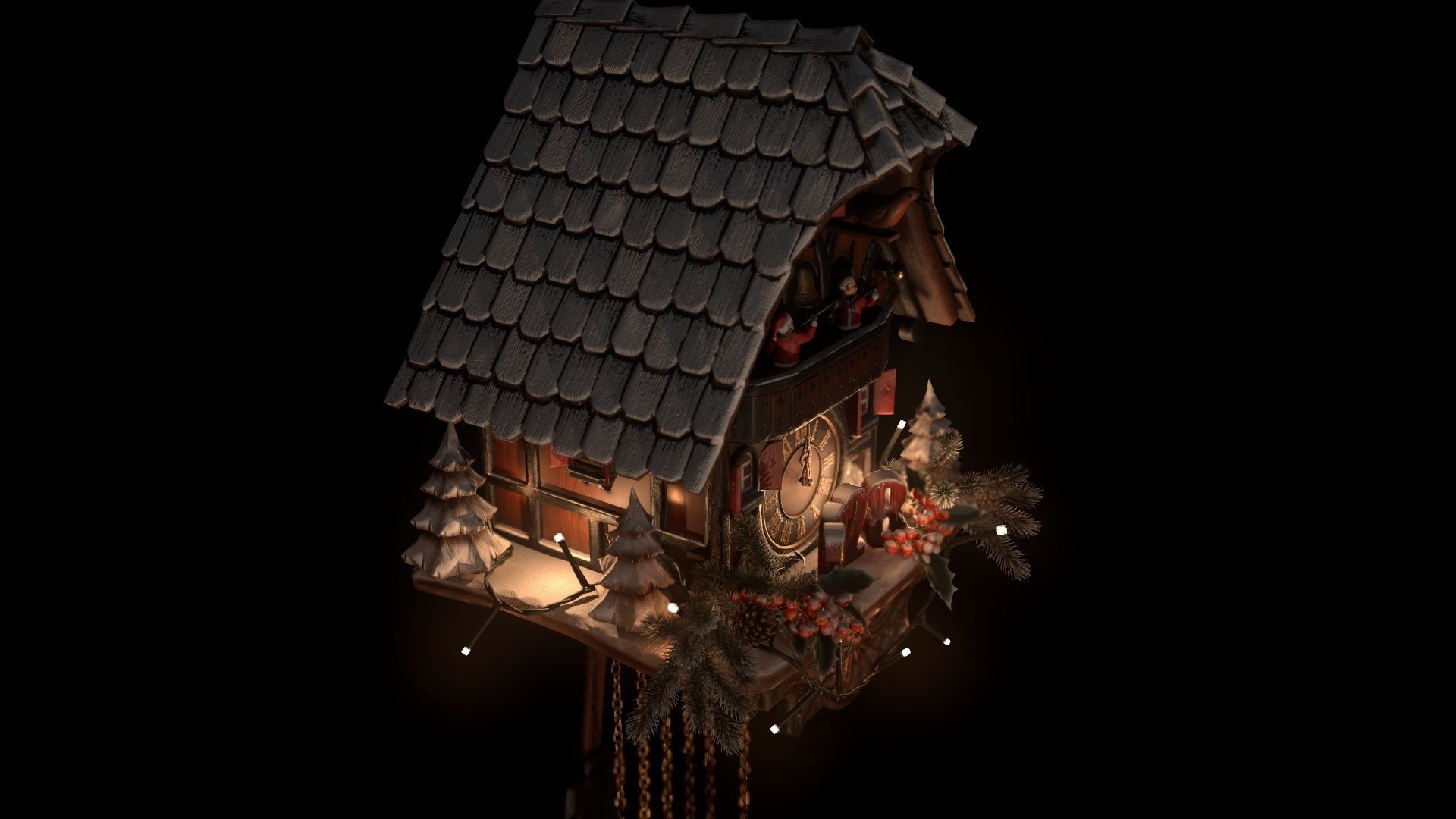 Schwartzwald Xmas Cuckoo Clock Low-poly 3D model_15