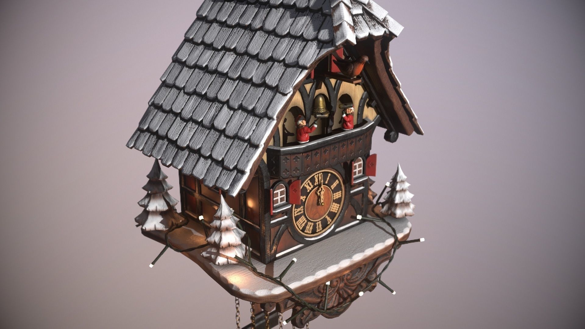 Schwartzwald Xmas Cuckoo Clock Low-poly 3D model_35