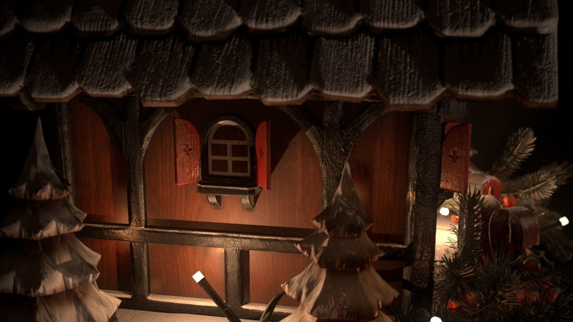 Schwartzwald Xmas Cuckoo Clock Low-poly 3D model_55
