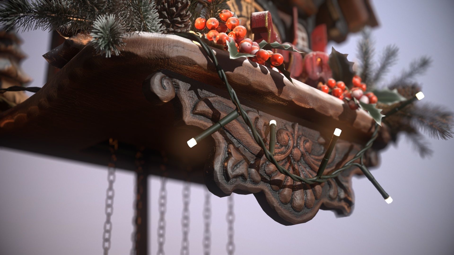 Schwartzwald Xmas Cuckoo Clock Low-poly 3D model_28
