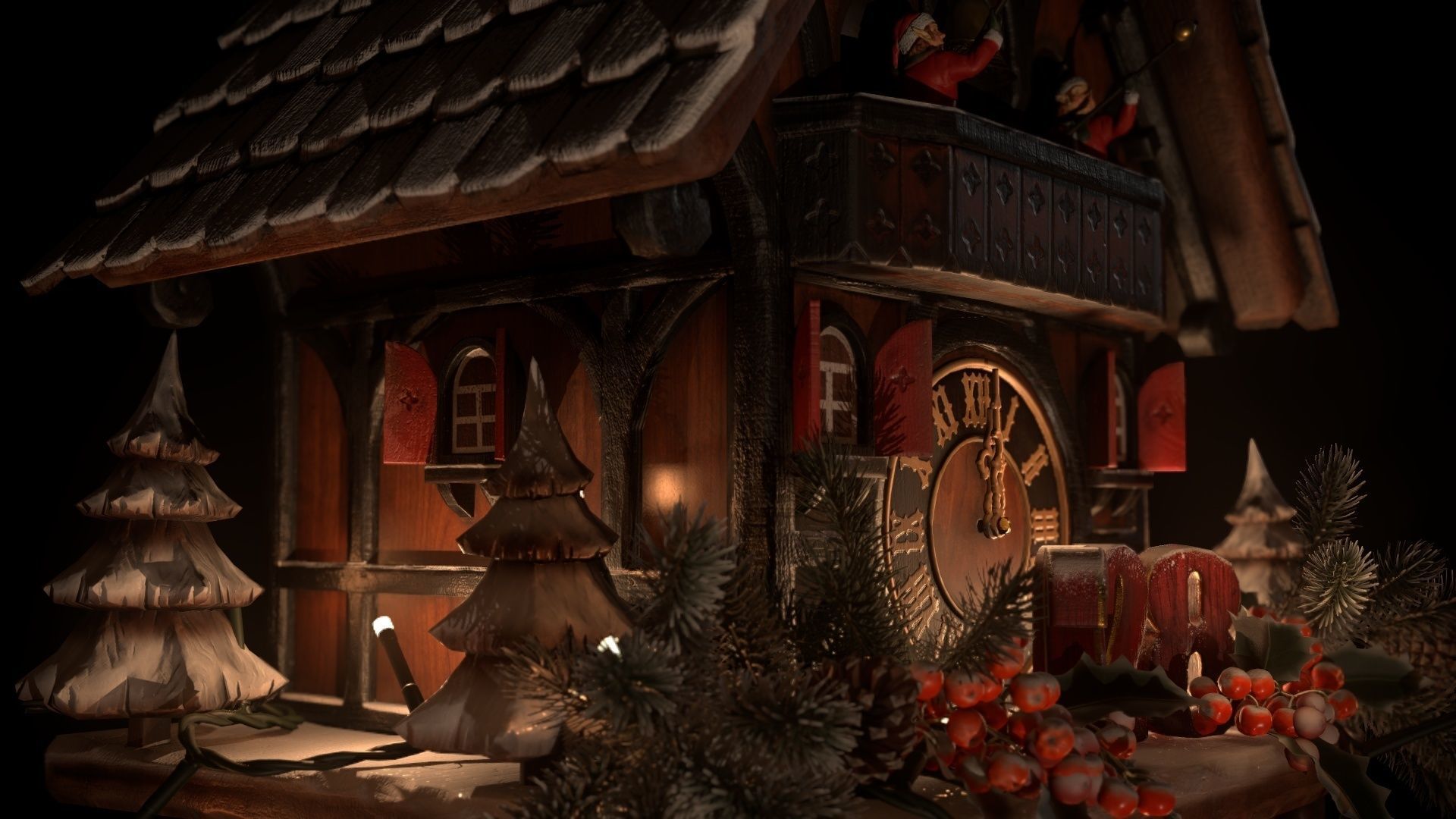 Schwartzwald Xmas Cuckoo Clock Low-poly 3D model_57