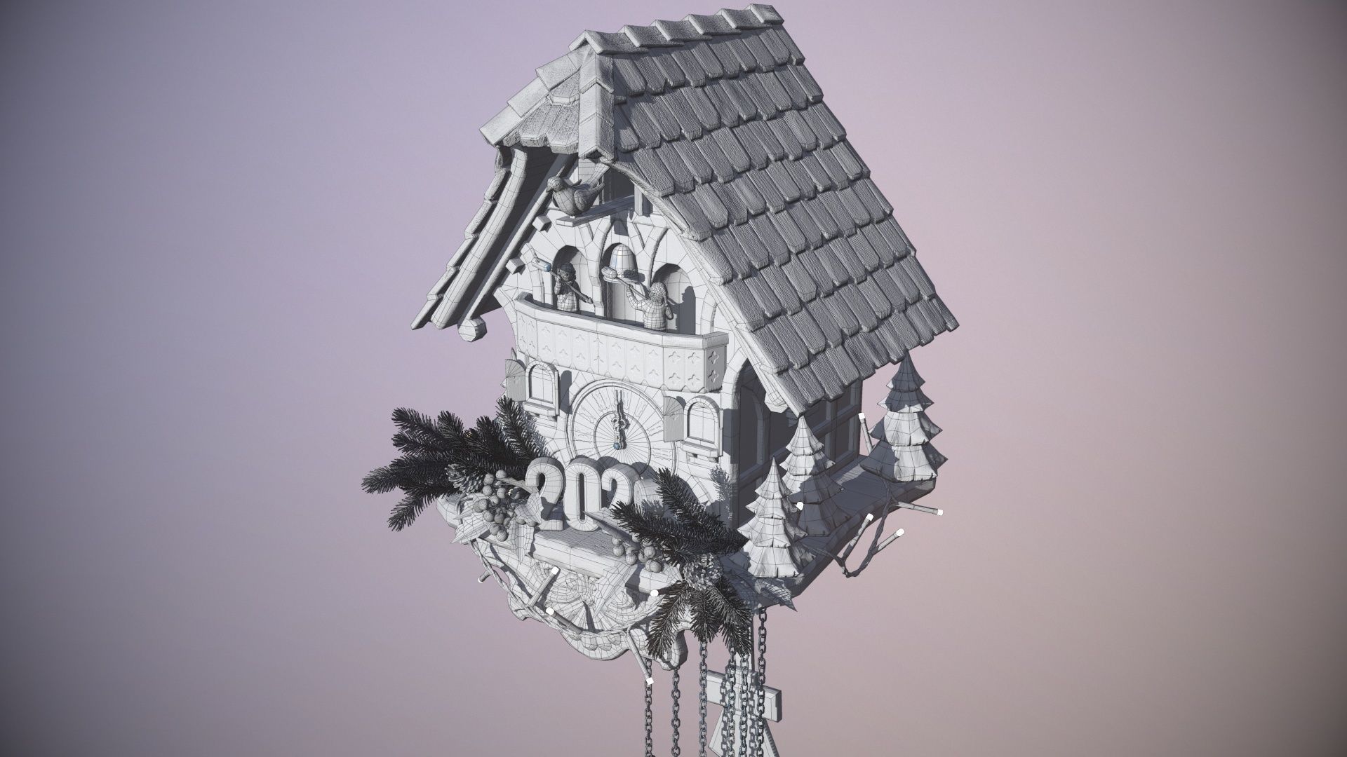 Schwartzwald Xmas Cuckoo Clock Low-poly 3D model_77