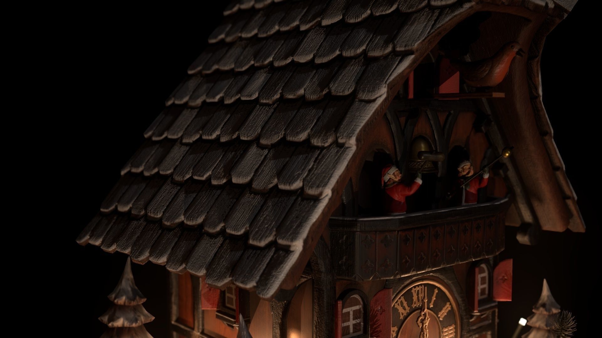 Schwartzwald Xmas Cuckoo Clock Low-poly 3D model_8