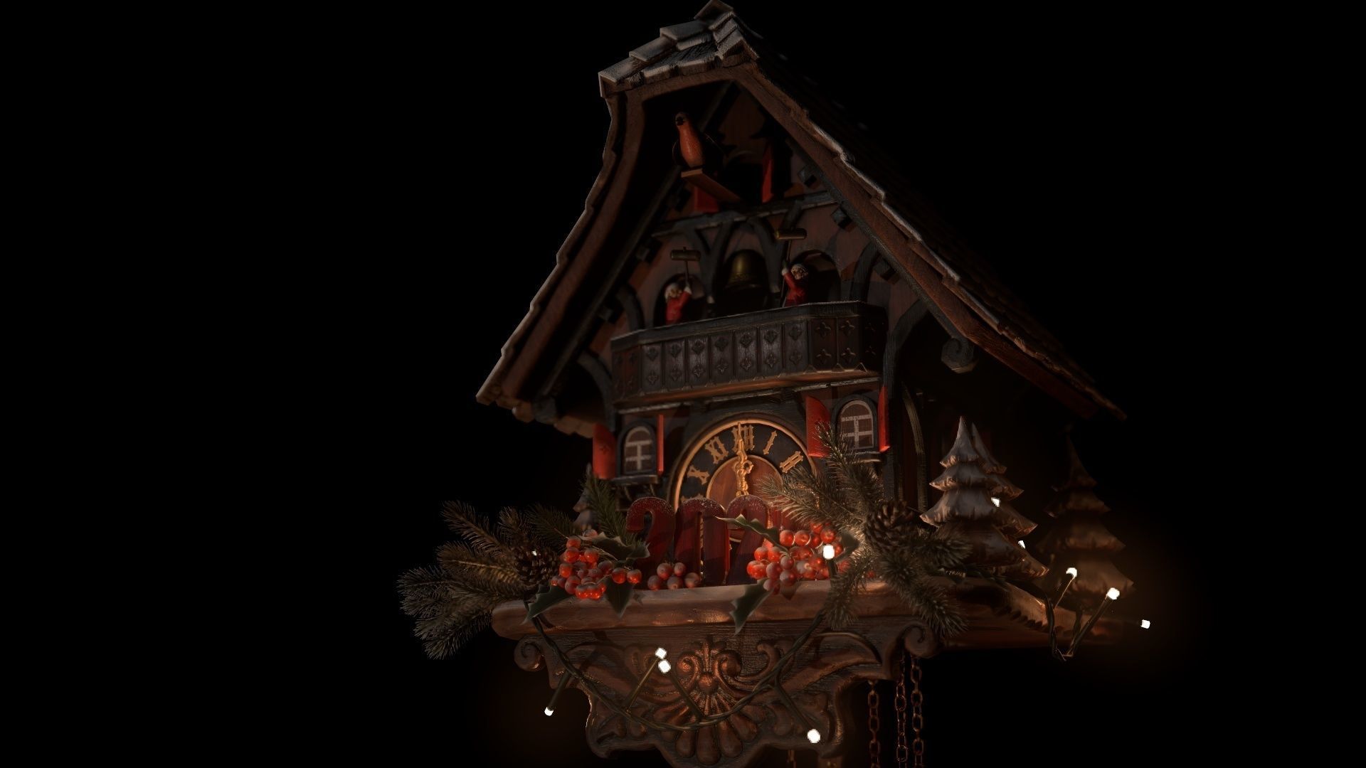 Schwartzwald Xmas Cuckoo Clock Low-poly 3D model_14