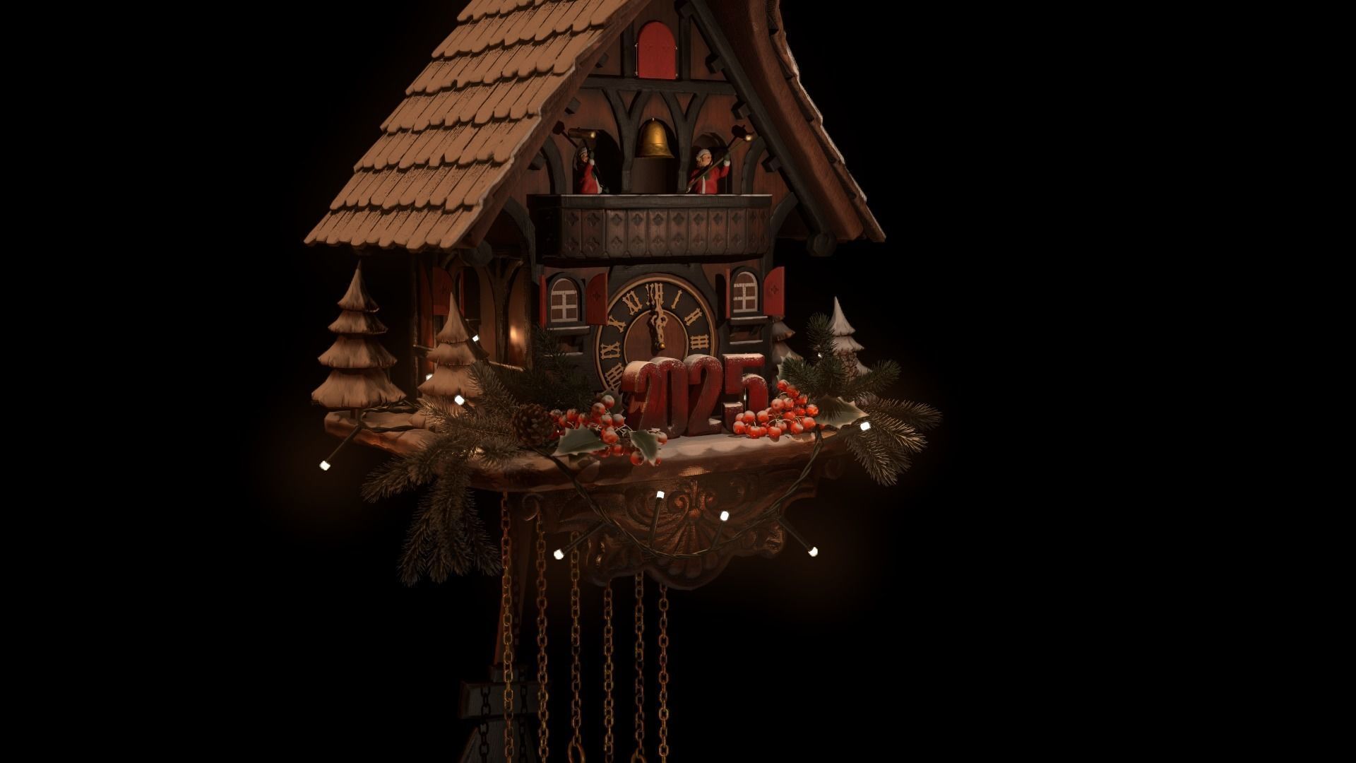 Schwartzwald Xmas Cuckoo Clock Low-poly 3D model_22