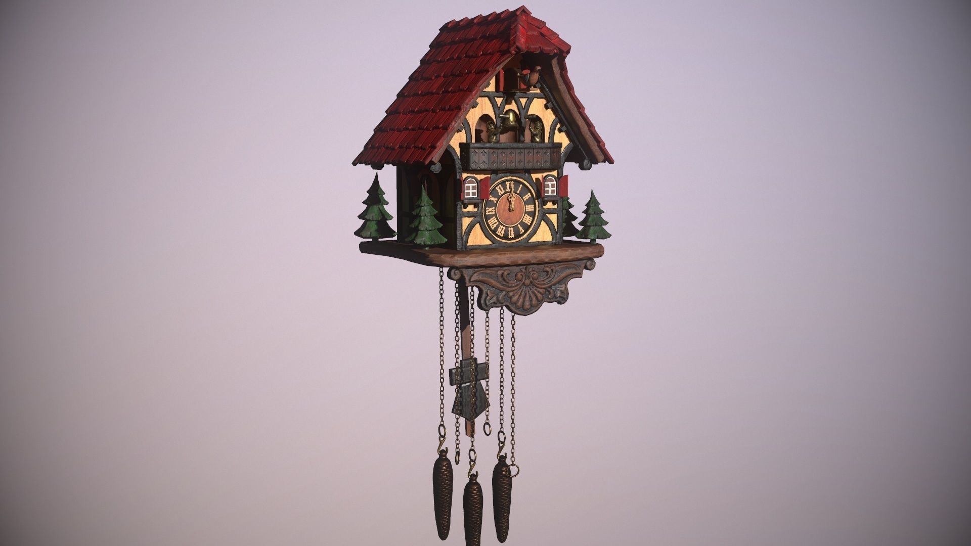 Schwartzwald Xmas Cuckoo Clock Low-poly 3D model_37