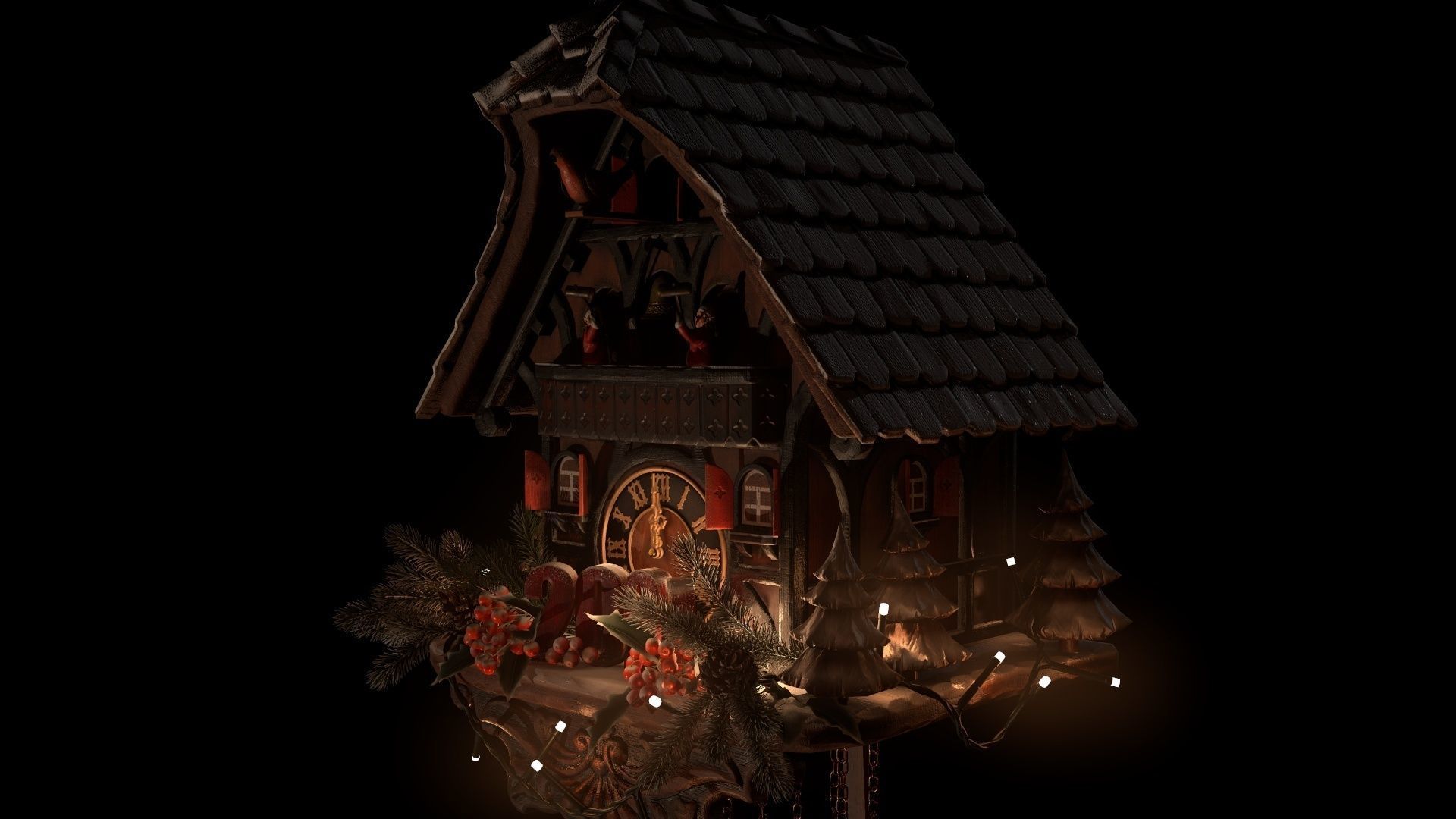 Schwartzwald Xmas Cuckoo Clock Low-poly 3D model_19
