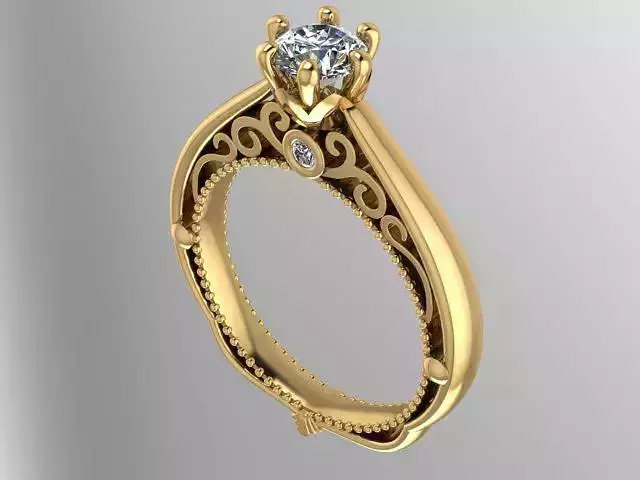 6 Prong Milgrain Engagement Ring 