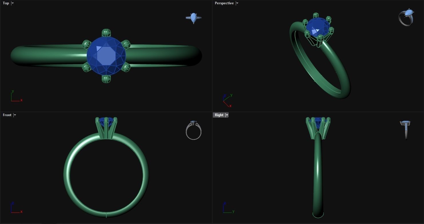 Peg Head Reverse Tapered Engagement Ring 3D print model_1