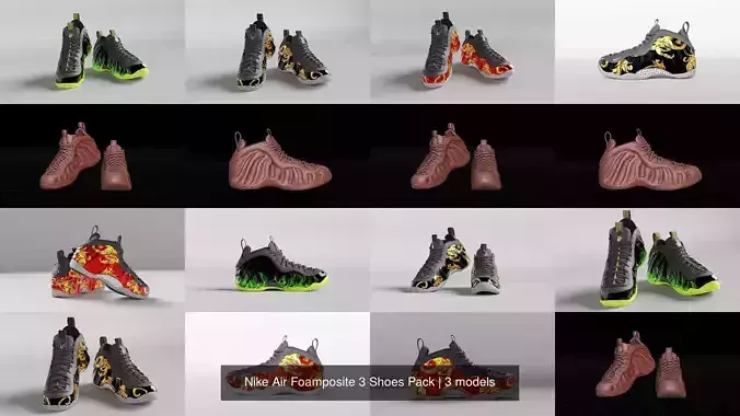 Nike Air Foamposite 3 Shoes Pack 3D Model Collection
