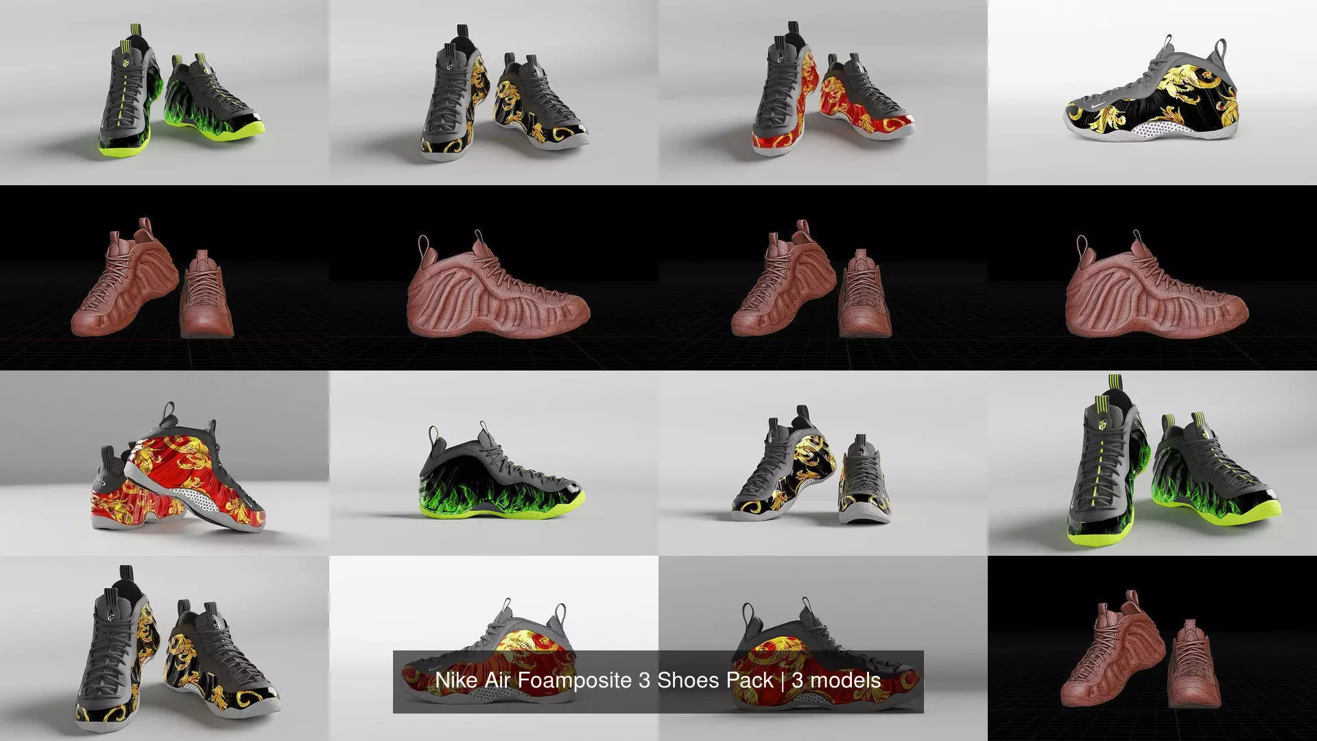 Nike Air Foamposite 3 Shoes Pack 3D Model Collection_0