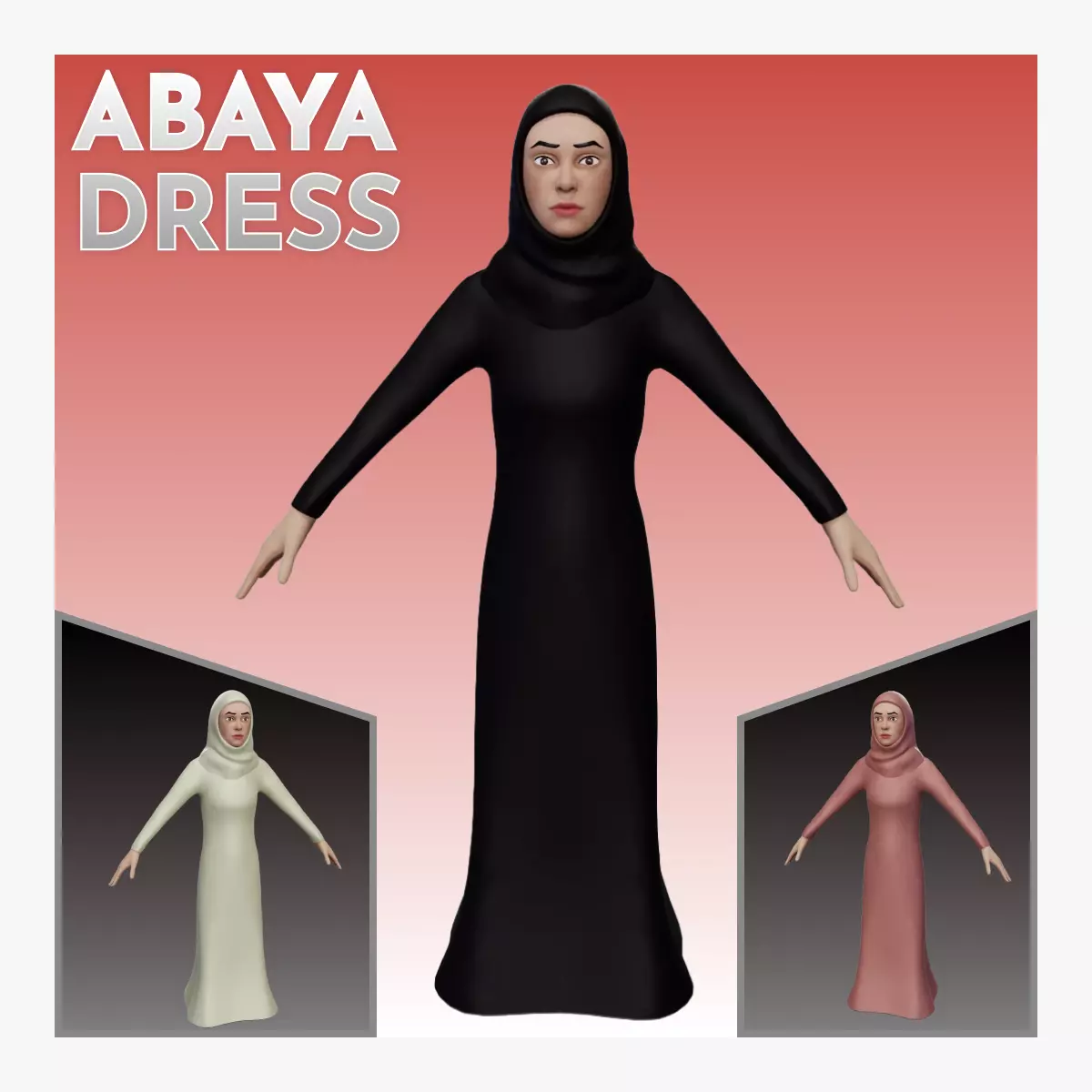 Abaya dress female 3D model_0