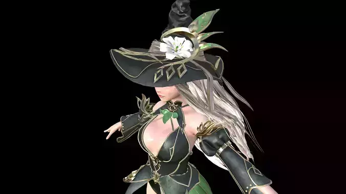 Witch Girl Low-poly 3D model Green Clother