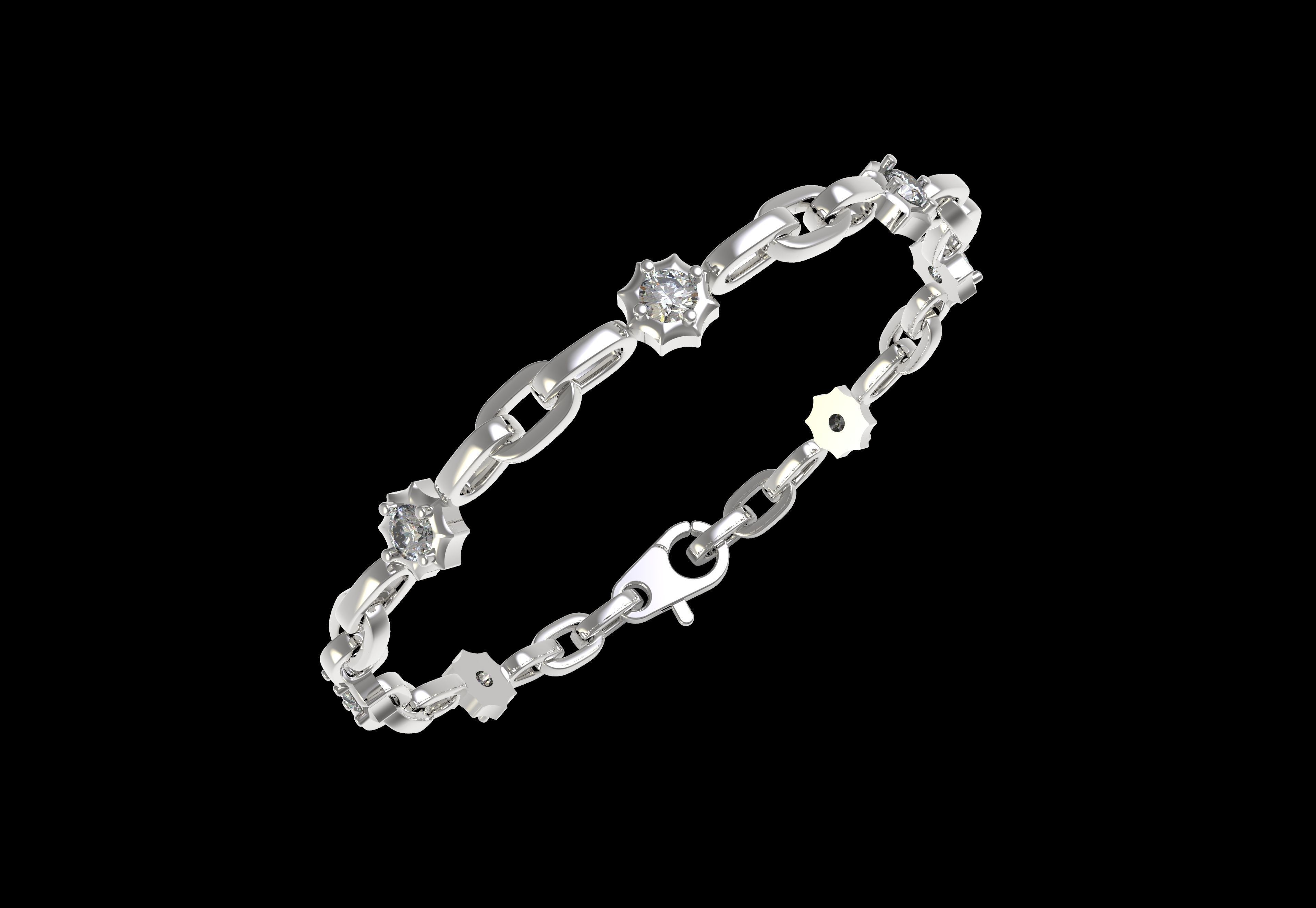 Round Diamond Link Chain Bracelet 3D print model_16