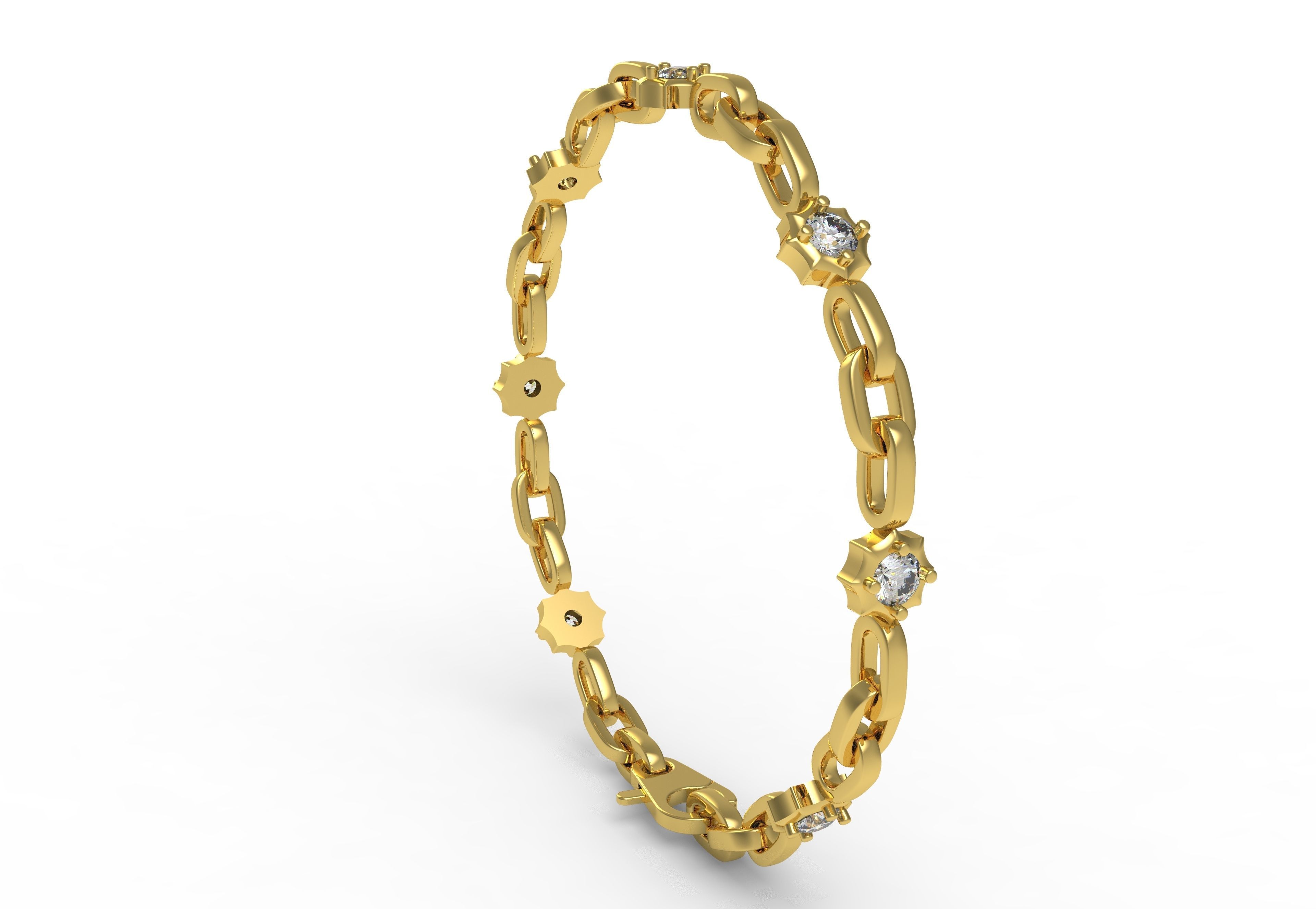 Round Diamond Link Chain Bracelet 3D print model_3