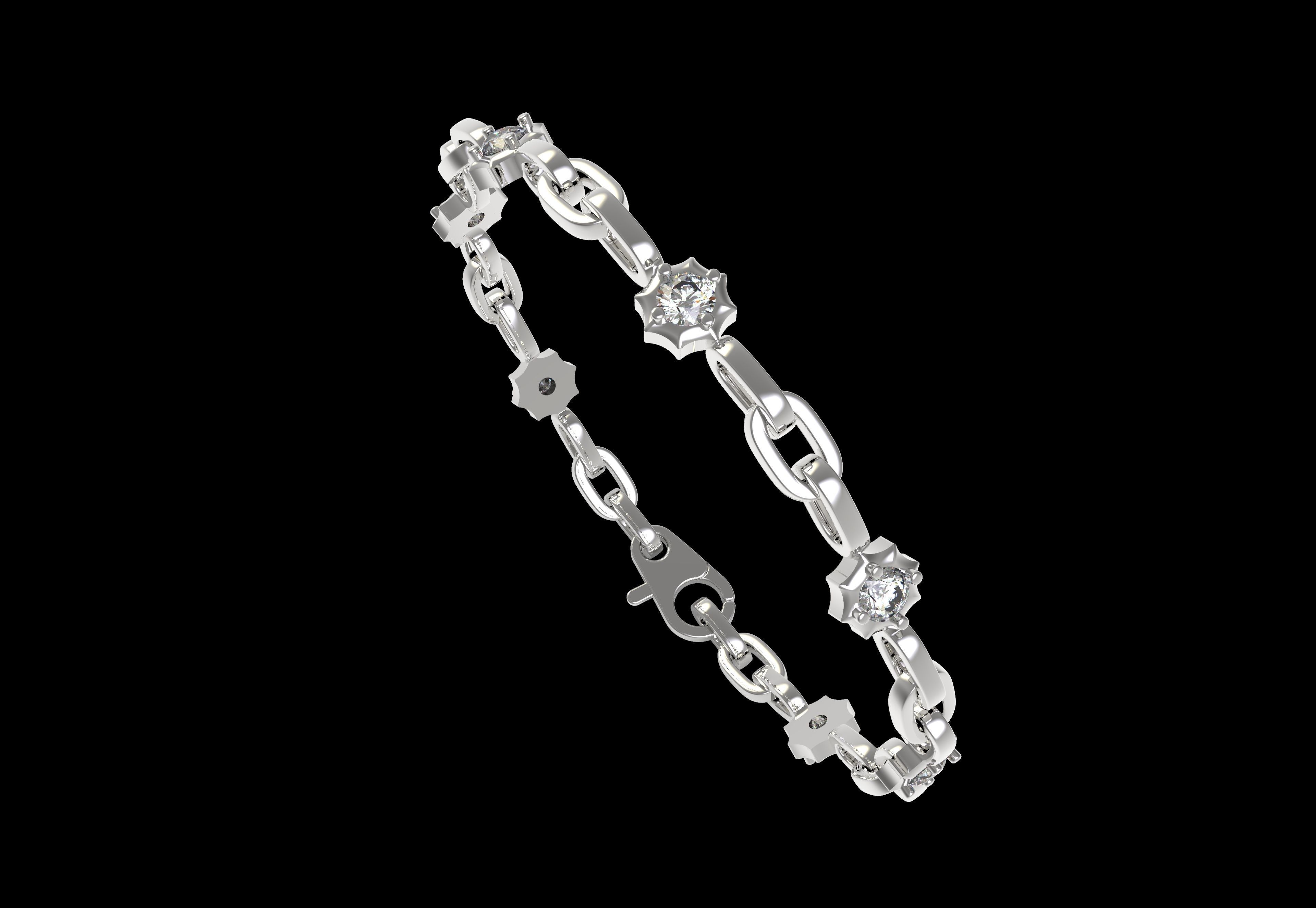 Round Diamond Link Chain Bracelet 3D print model_15