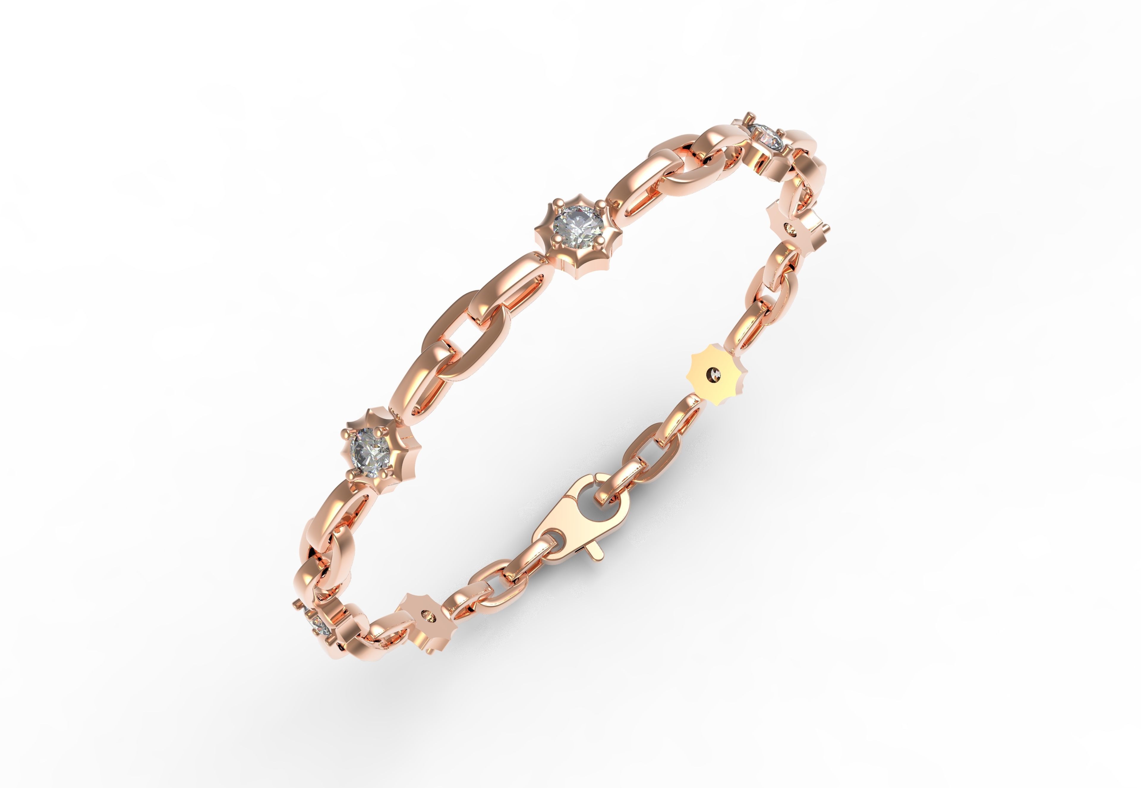 Round Diamond Link Chain Bracelet 3D print model_10