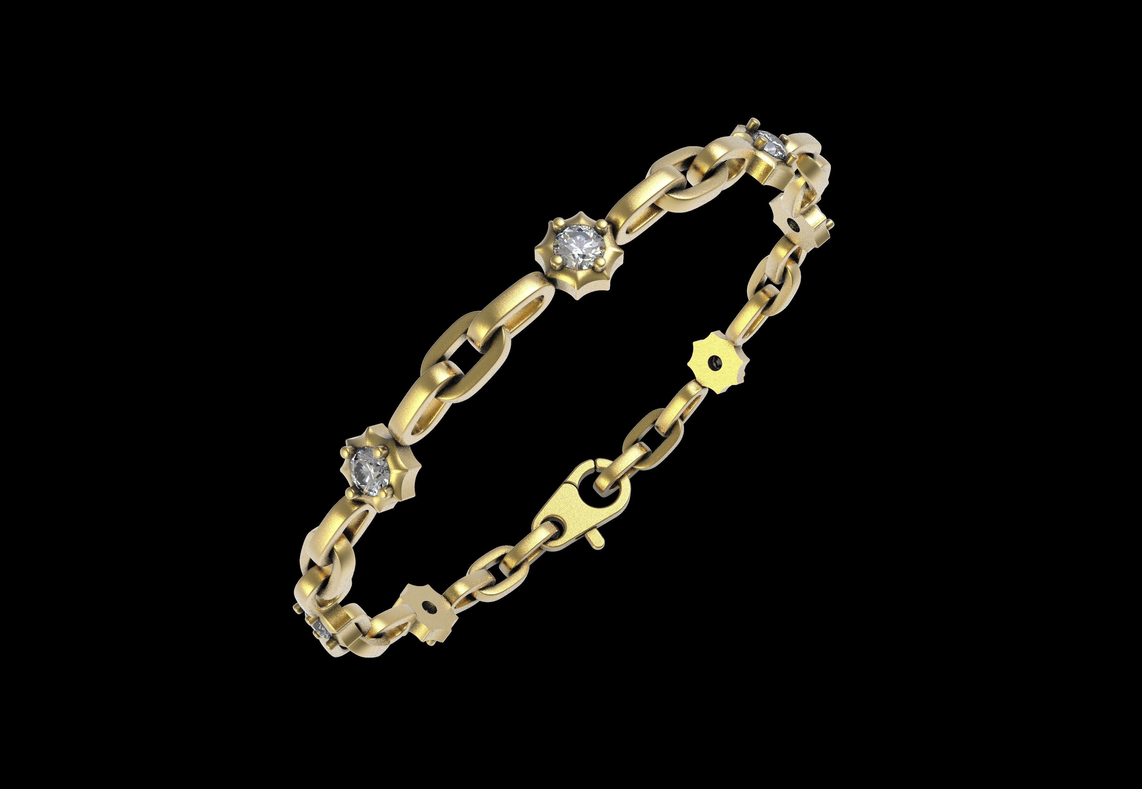 Round Diamond Link Chain Bracelet 3D print model_19