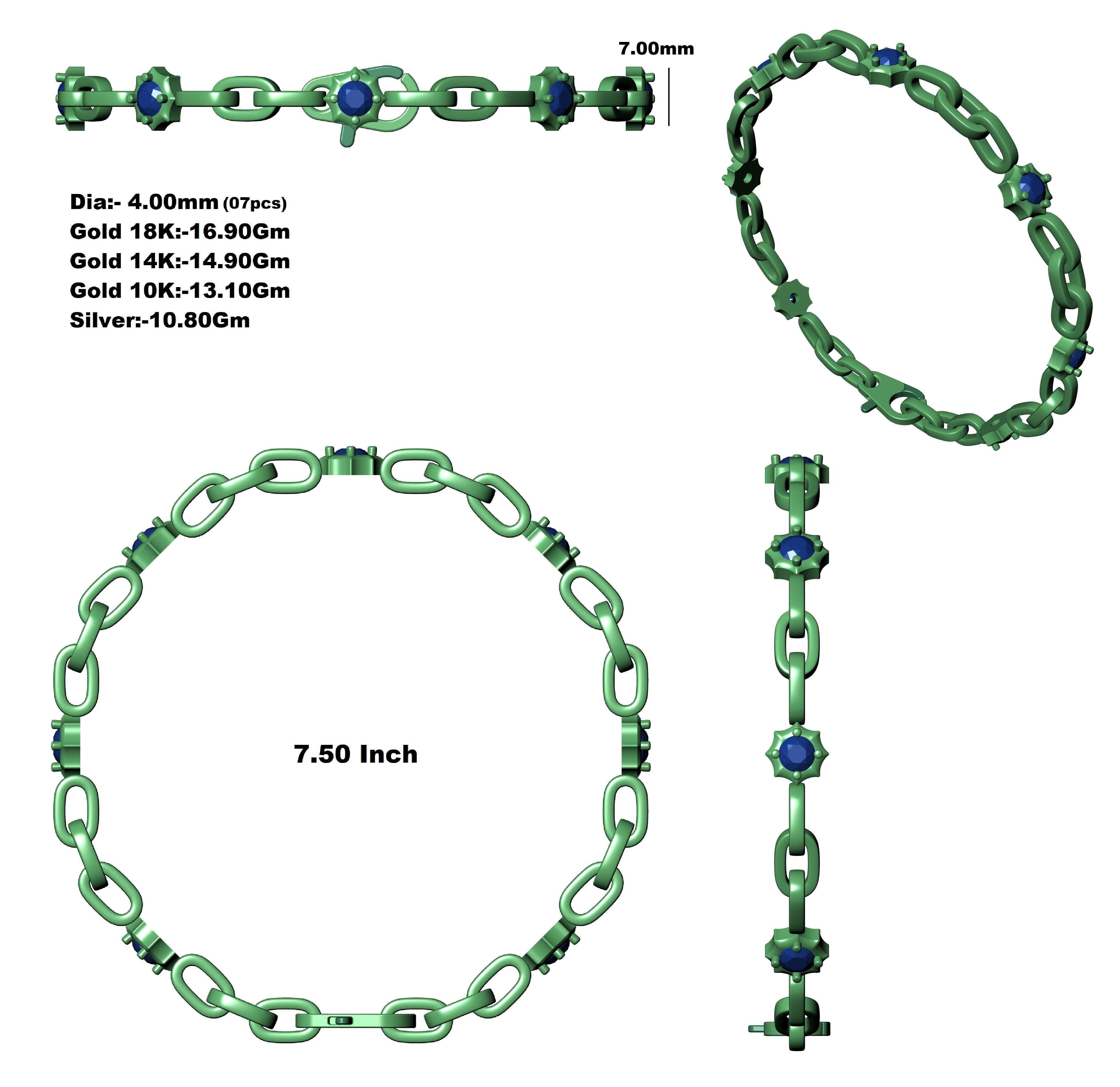 Round Diamond Link Chain Bracelet 3D print model_22