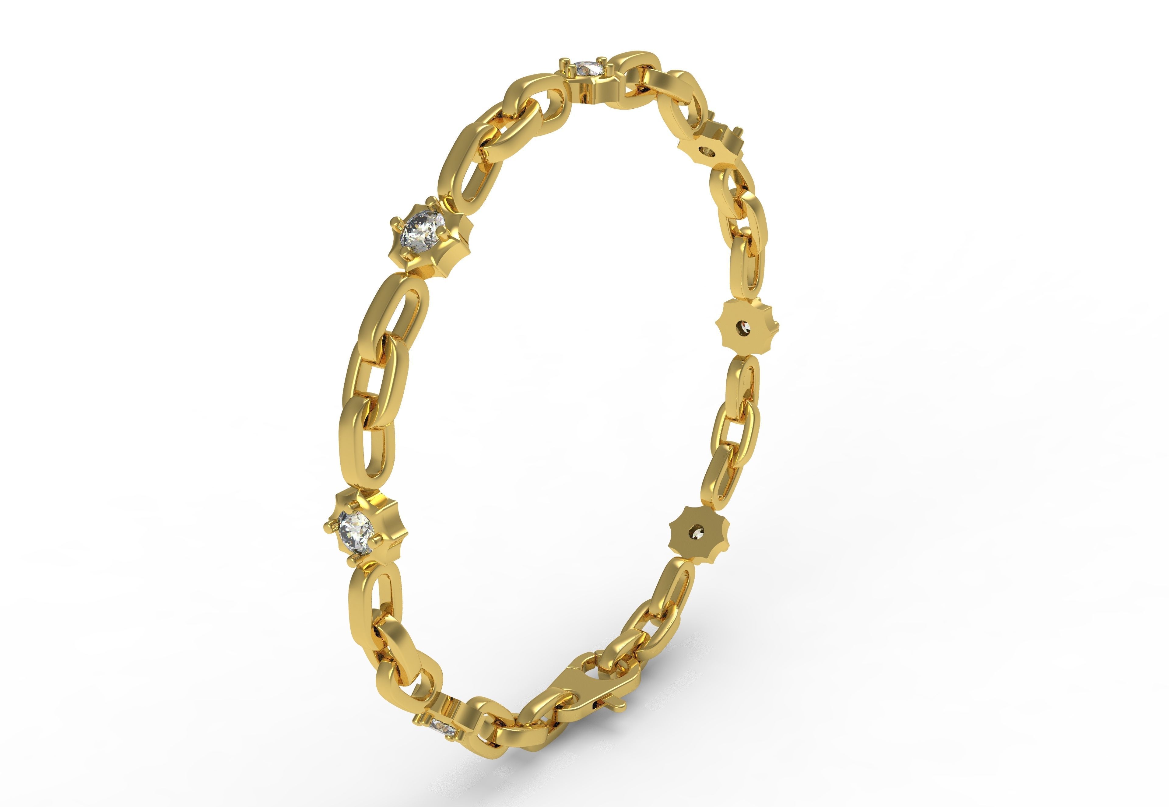 Round Diamond Link Chain Bracelet 3D print model_4