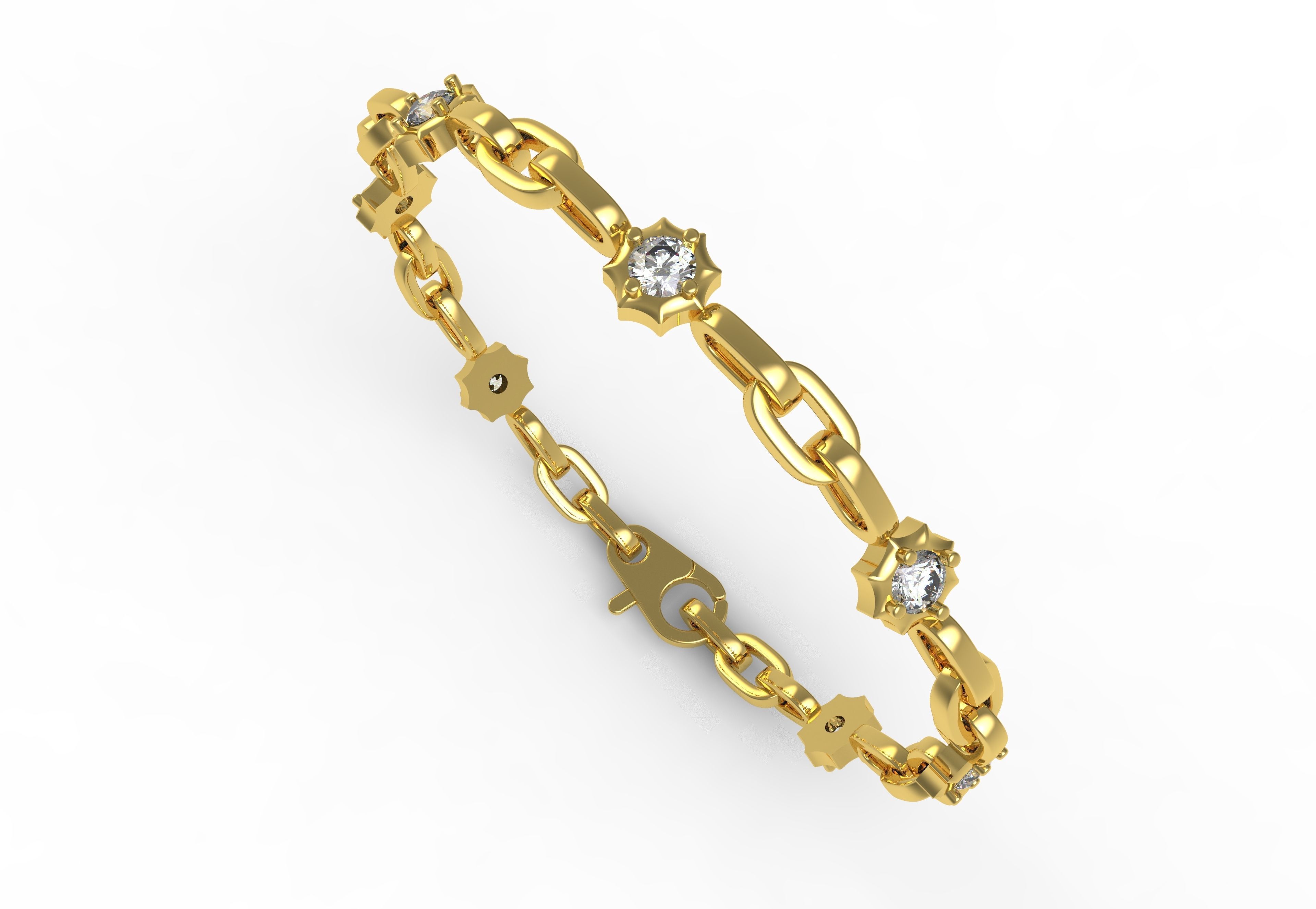 Round Diamond Link Chain Bracelet 3D print model_1
