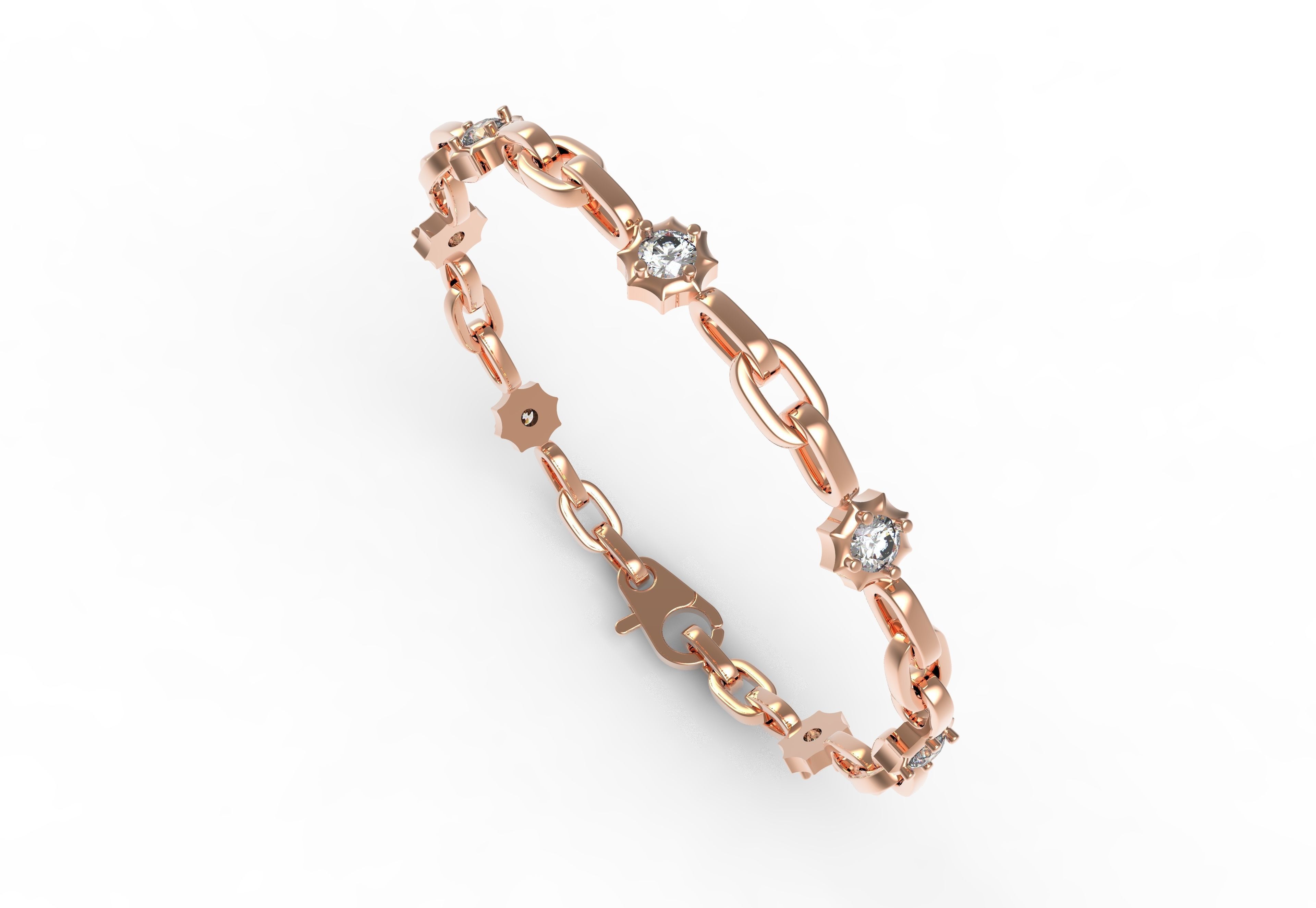 Round Diamond Link Chain Bracelet 3D print model_9