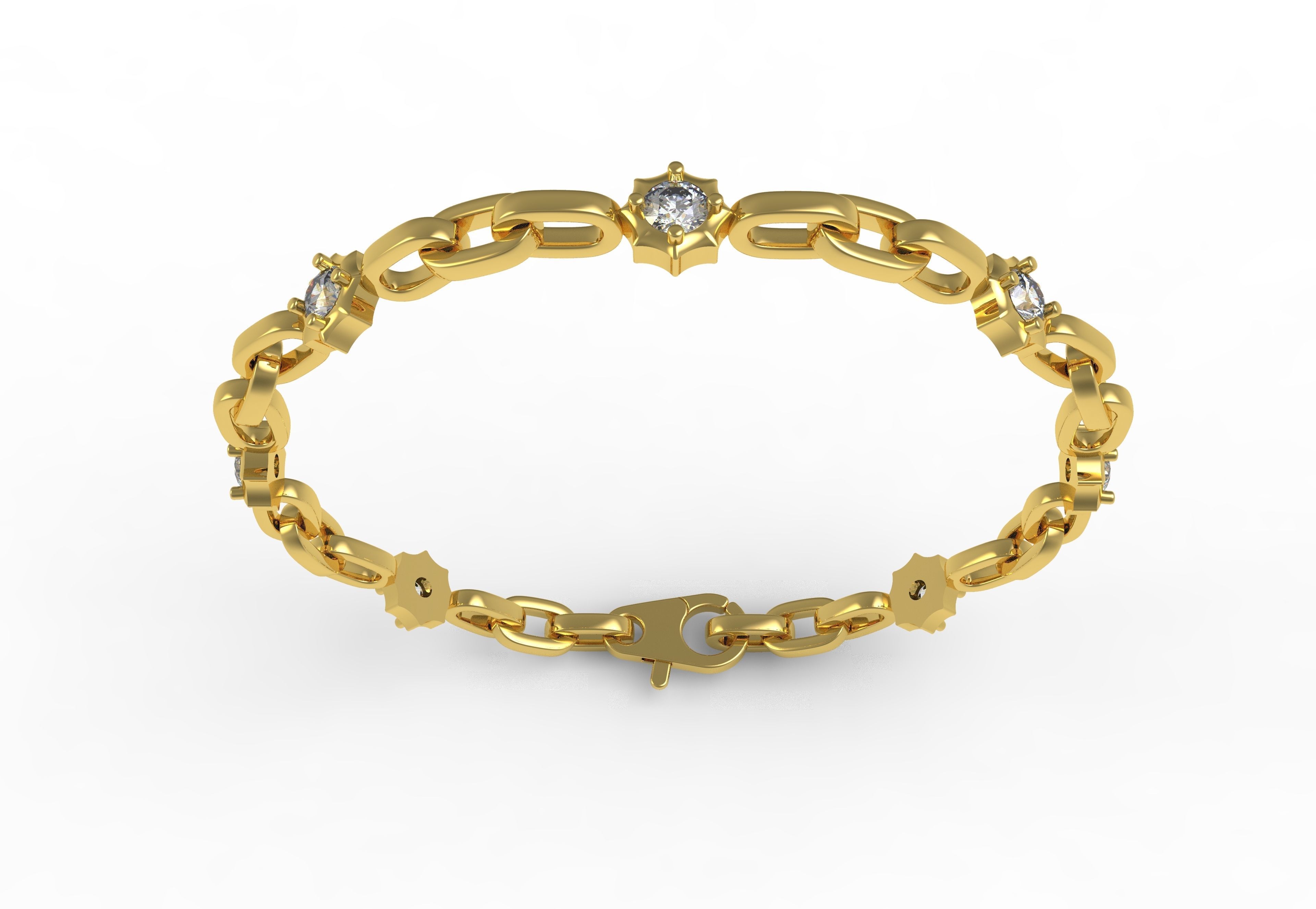 Round Diamond Link Chain Bracelet 3D print model_2