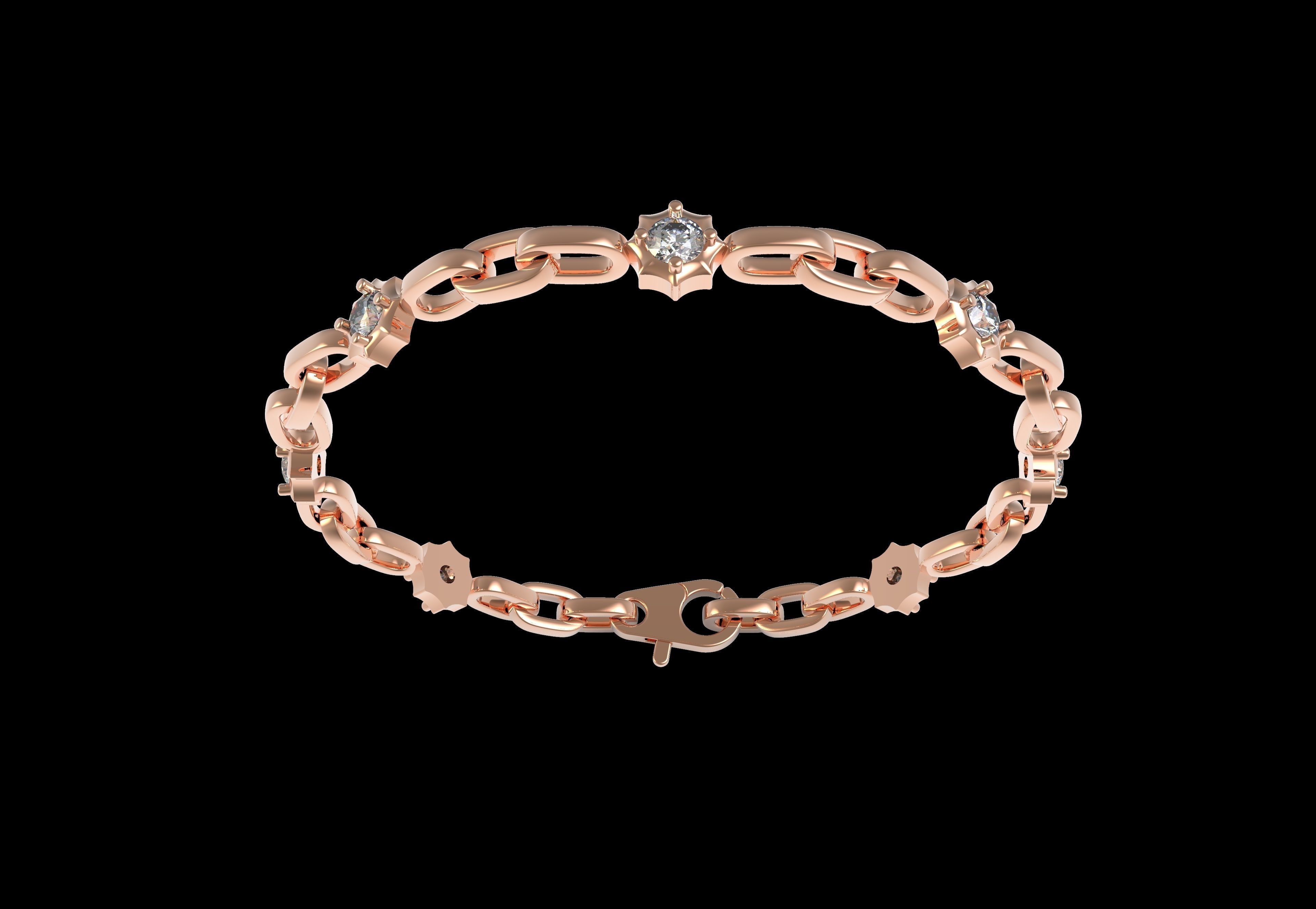 Round Diamond Link Chain Bracelet 3D print model_11