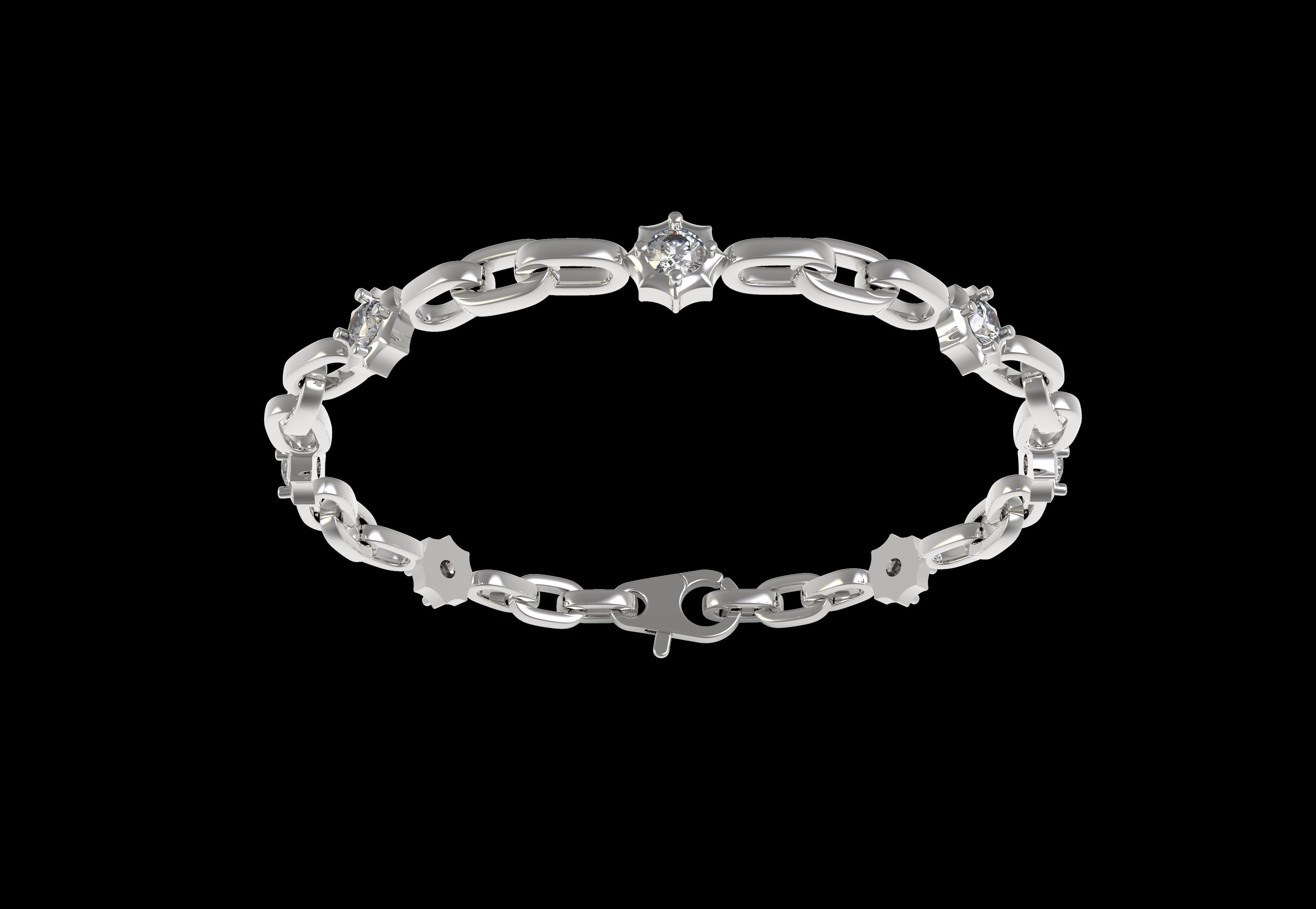 Round Diamond Link Chain Bracelet 3D print model_14