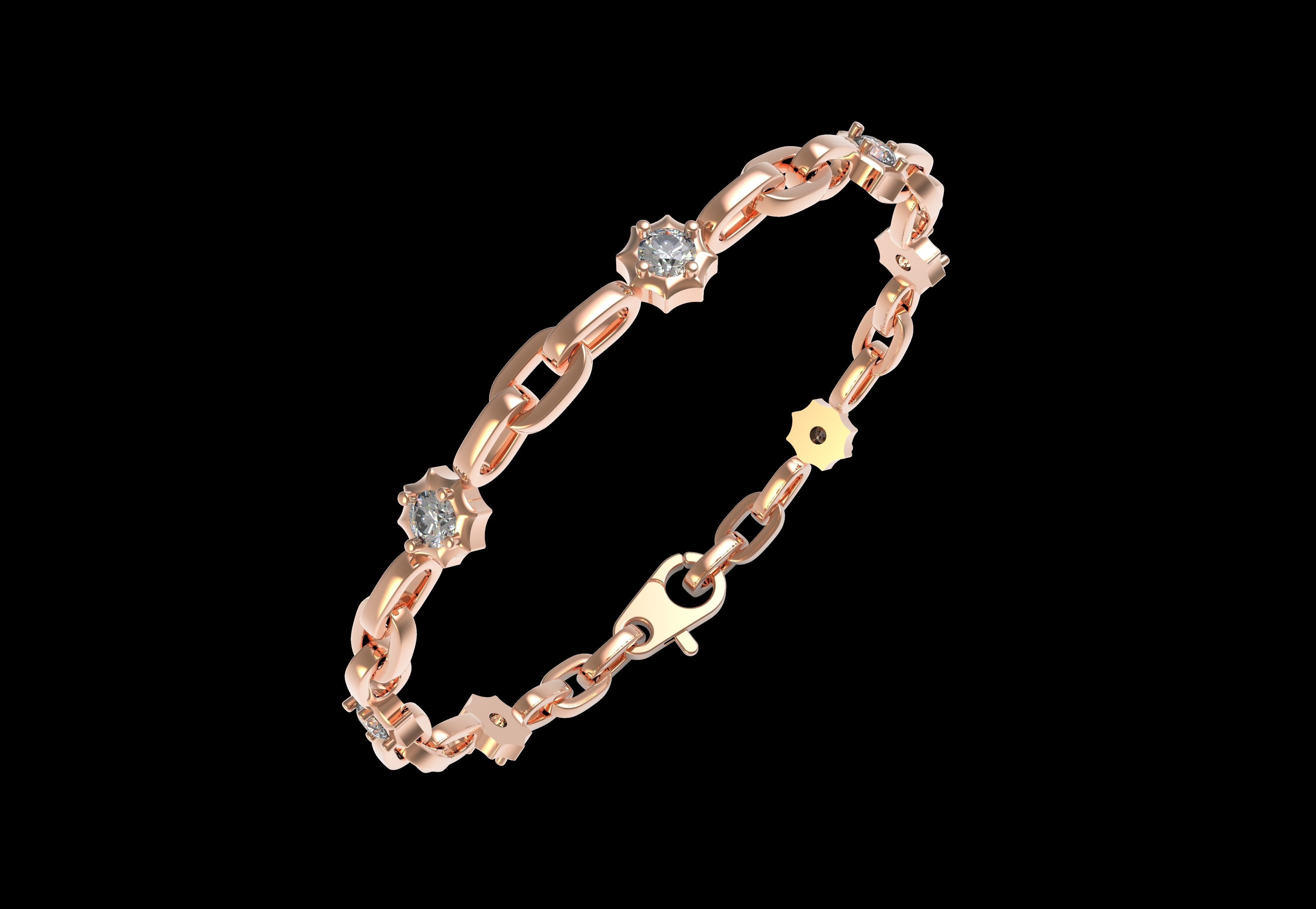 Round Diamond Link Chain Bracelet 3D print model_13