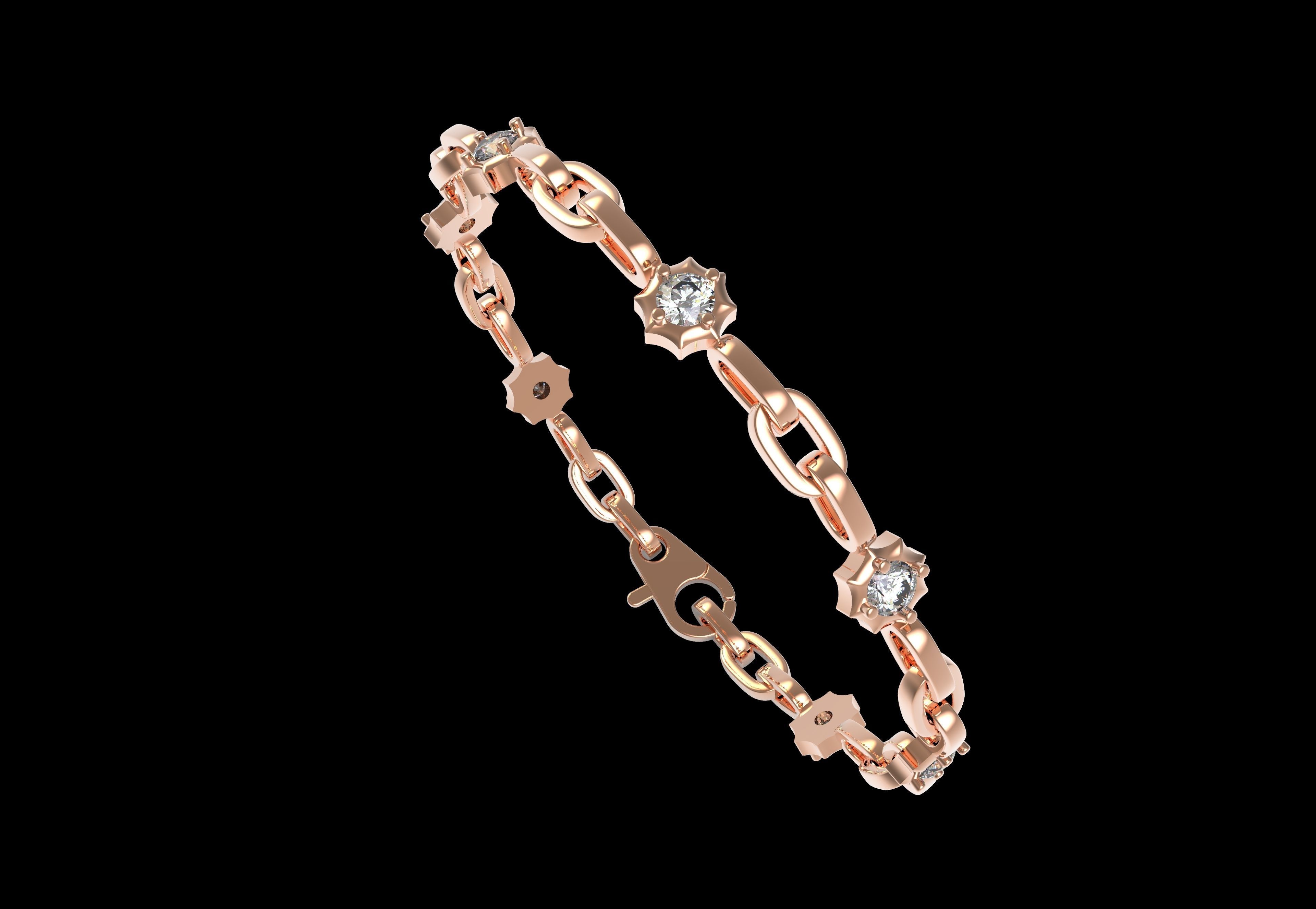 Round Diamond Link Chain Bracelet 3D print model_12