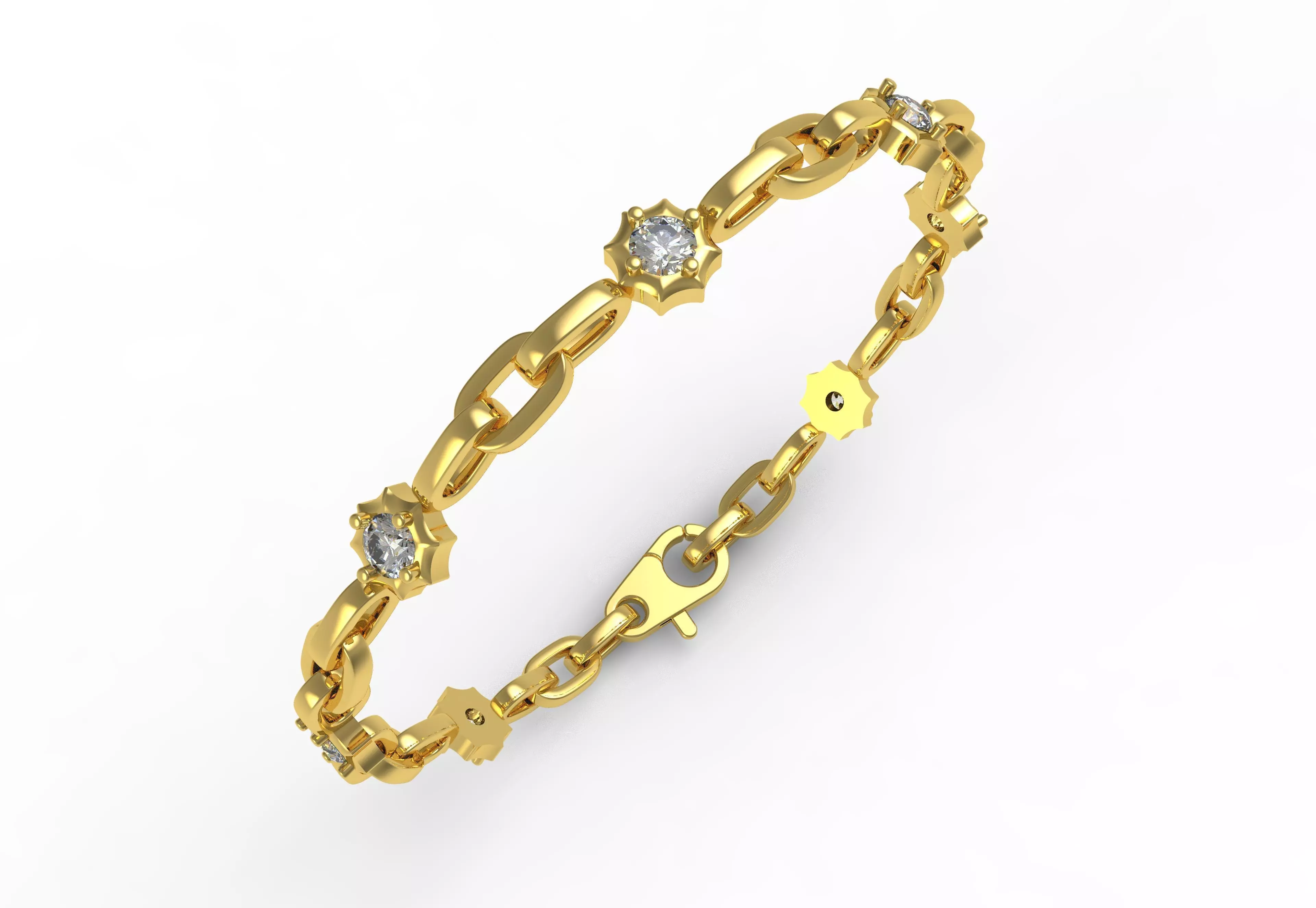 Round Diamond Link Chain Bracelet 3D print model_0