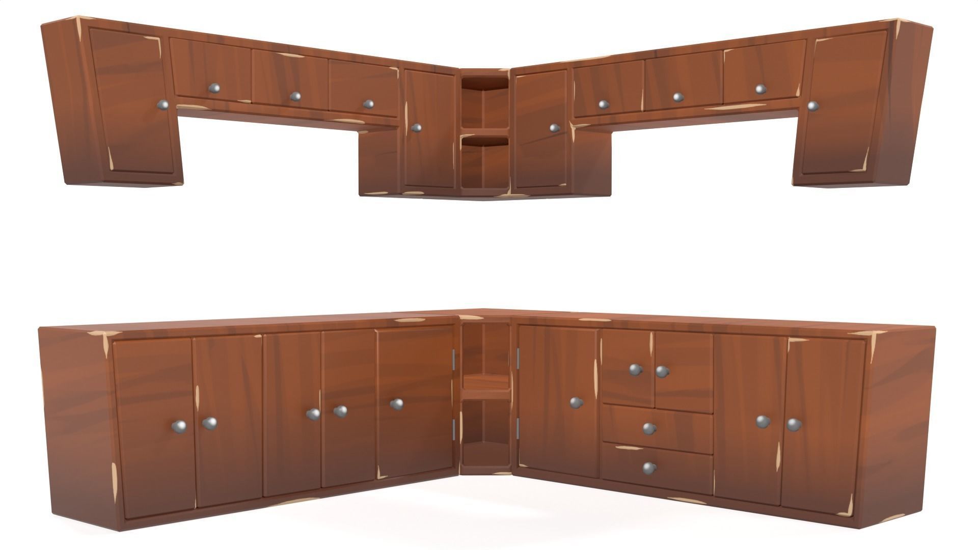 Lowpoly Stylized Wooden Cupboards Low-poly 3D model_2