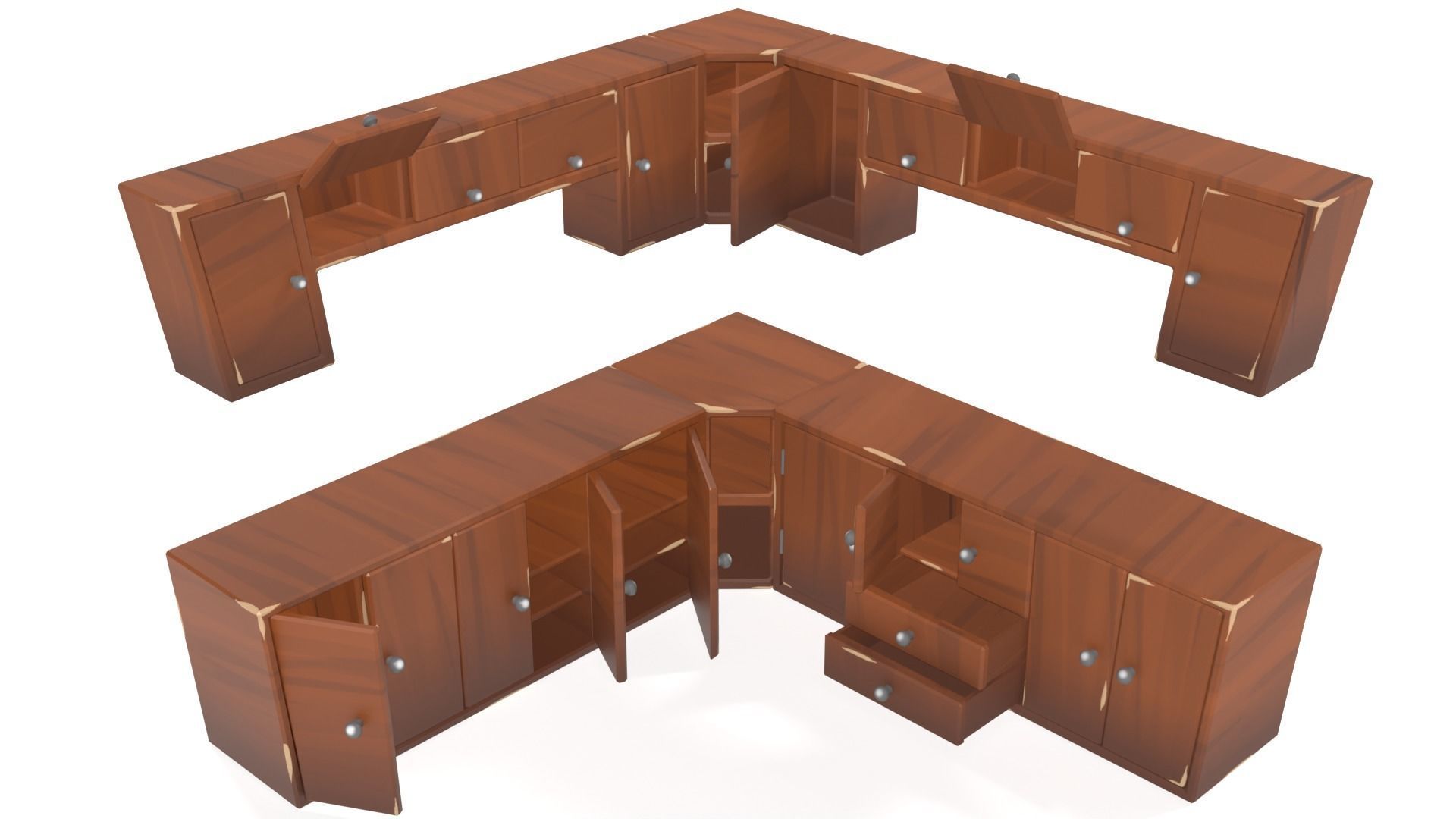 Lowpoly Stylized Wooden Cupboards Low-poly 3D model_3