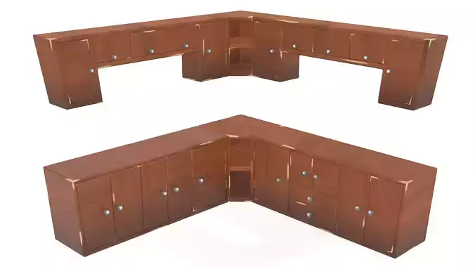 Lowpoly Stylized Wooden Cupboards Low-poly 3D model