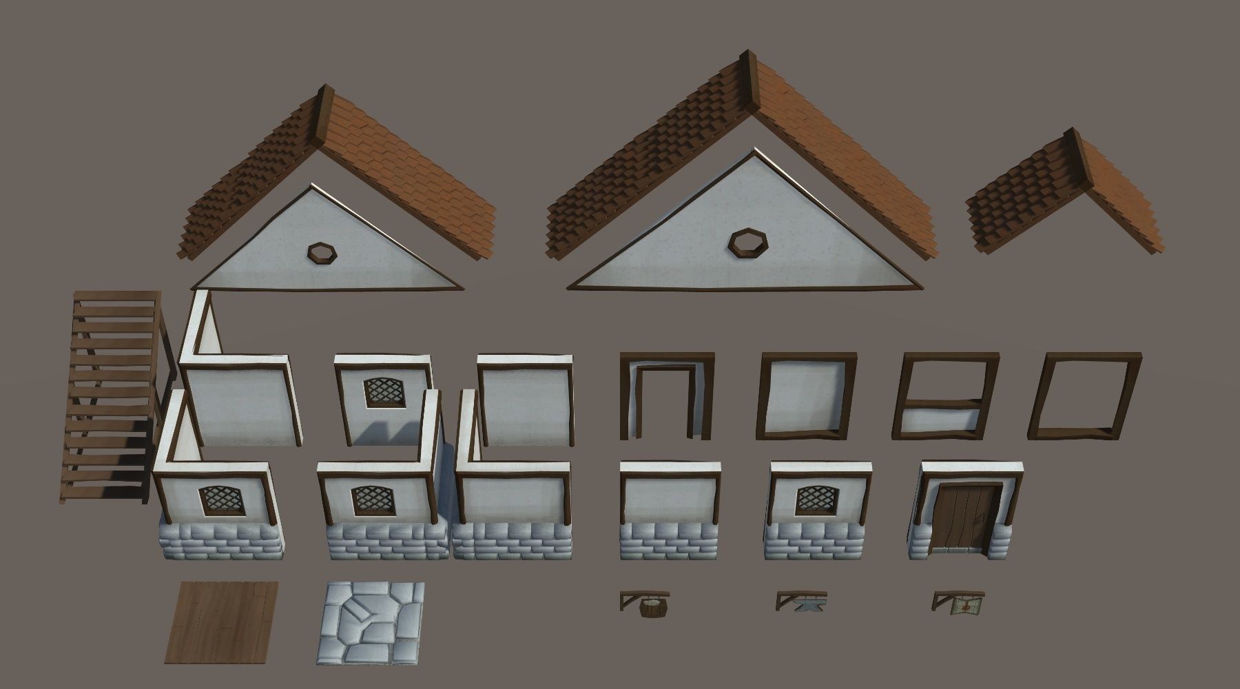Low Poly Top down Village Constructor Free low-poly 3D model_1