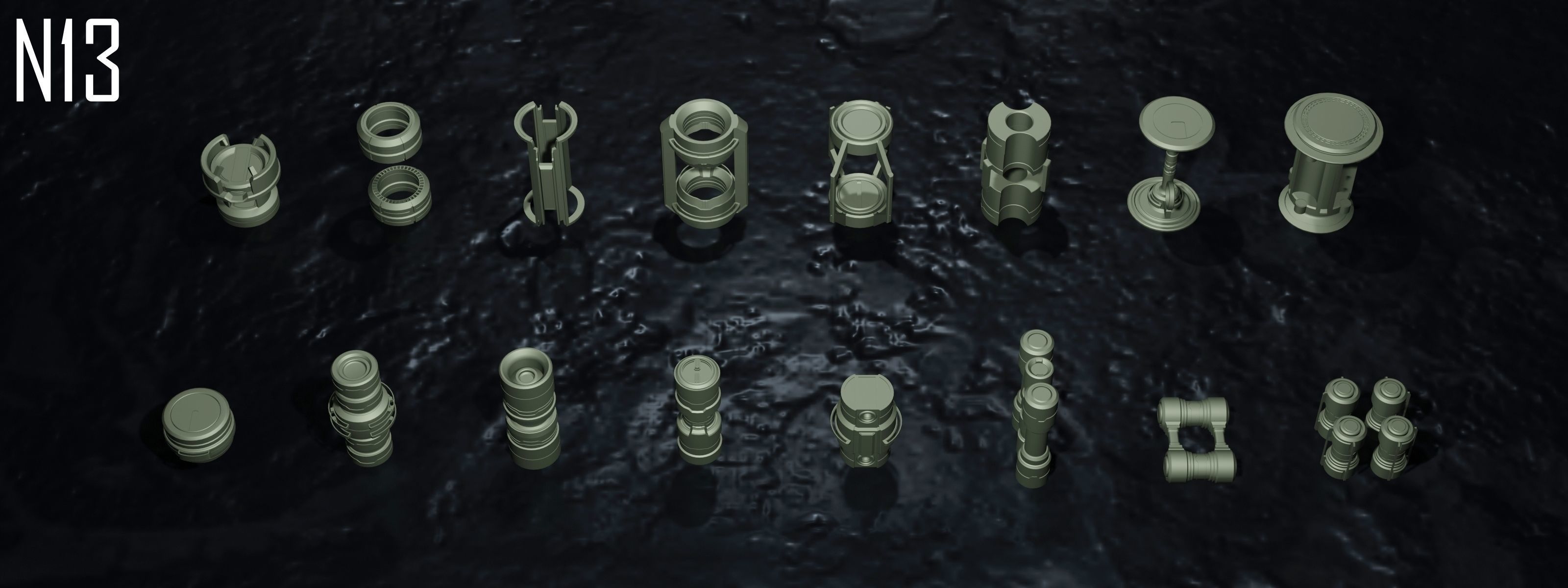 SCI FI - Cylinders Kit - 8 models Free low-poly 3D model_2
