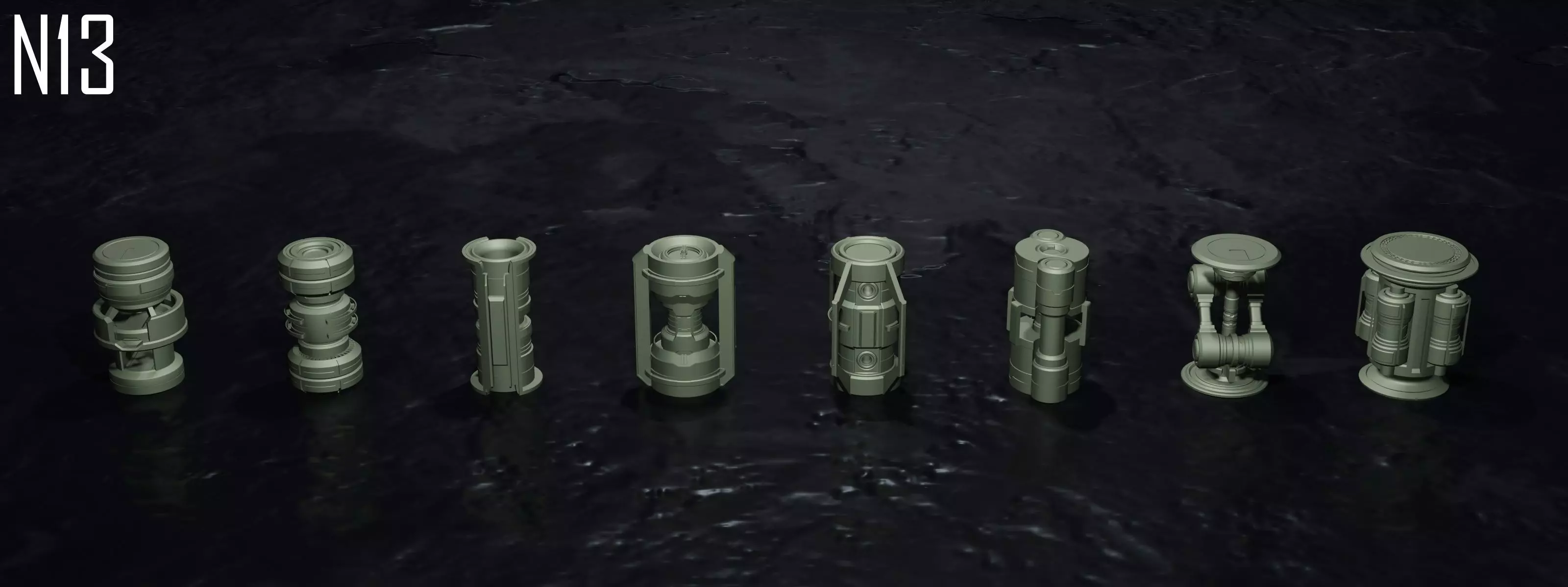 SCI FI - Cylinders Kit - 8 models Free low-poly 3D model_0
